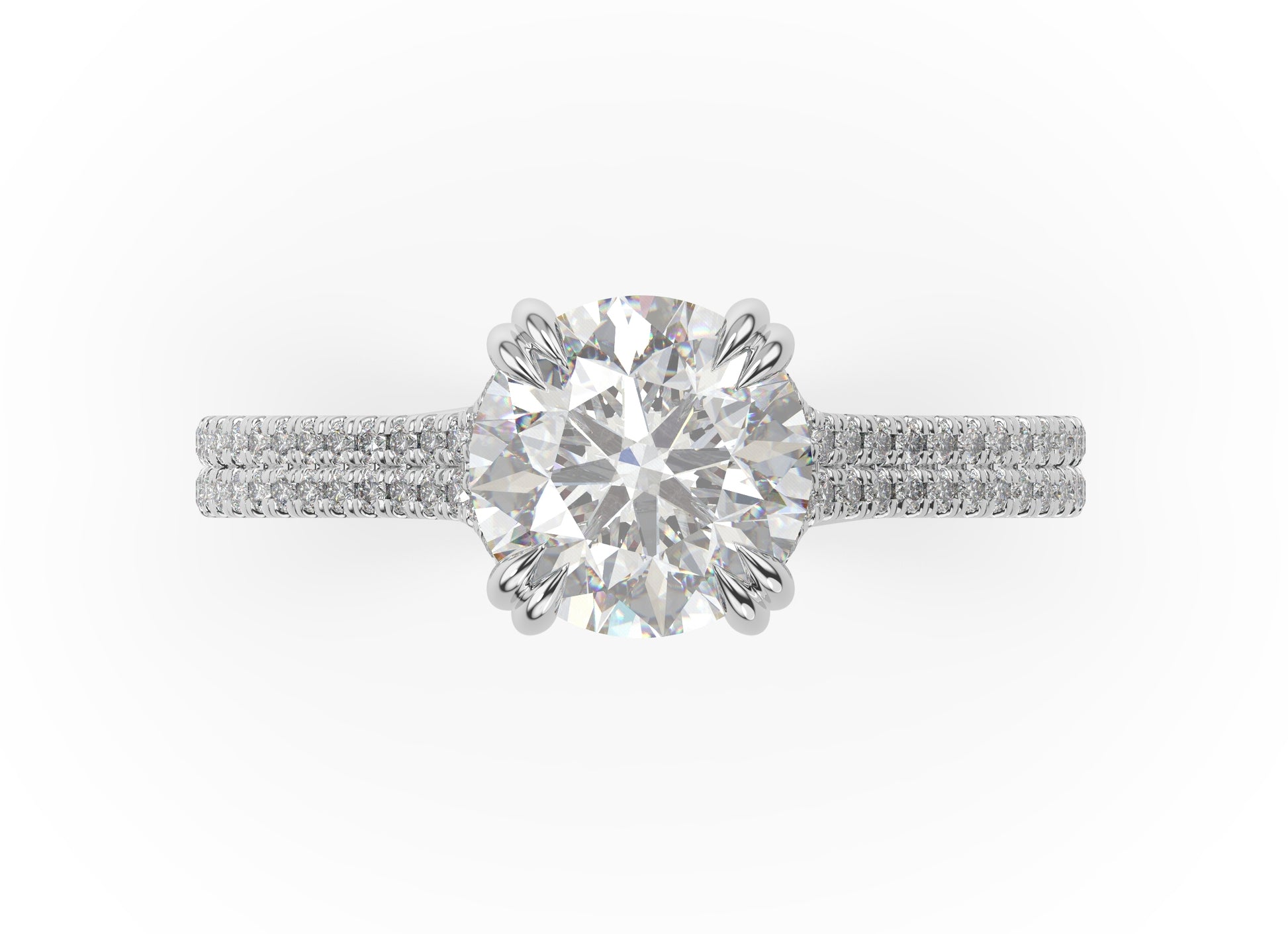 Round Brilliant White Gold Pave Moissanite Engagement Ring