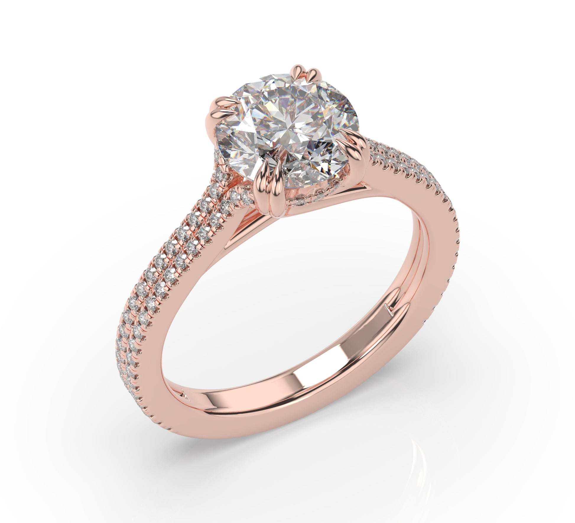 Round Brilliant Rose Gold Pave Moissanite Engagement Ring