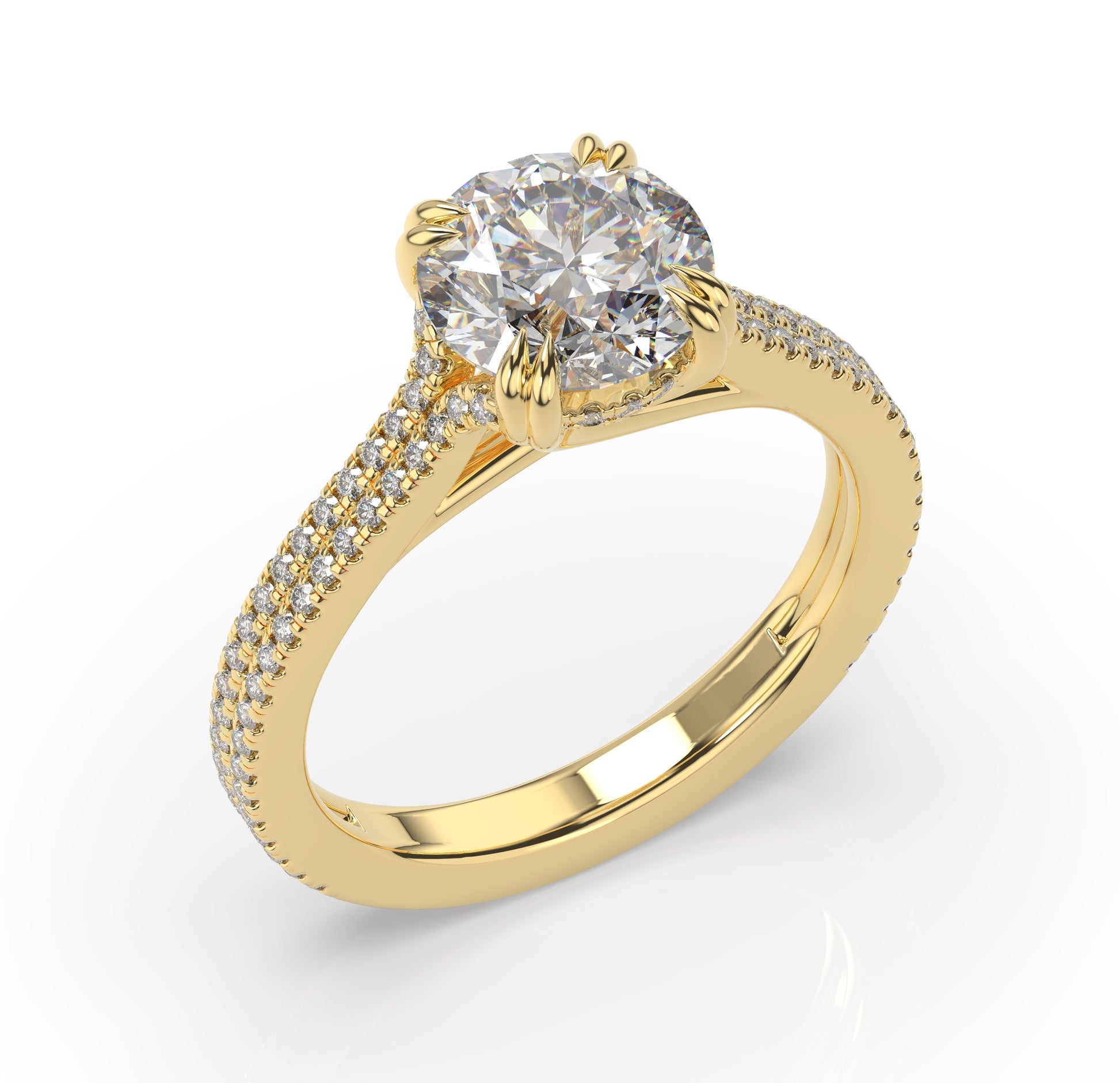 Round Brilliant Yellow Gold Pave Moissanite Engagement Ring