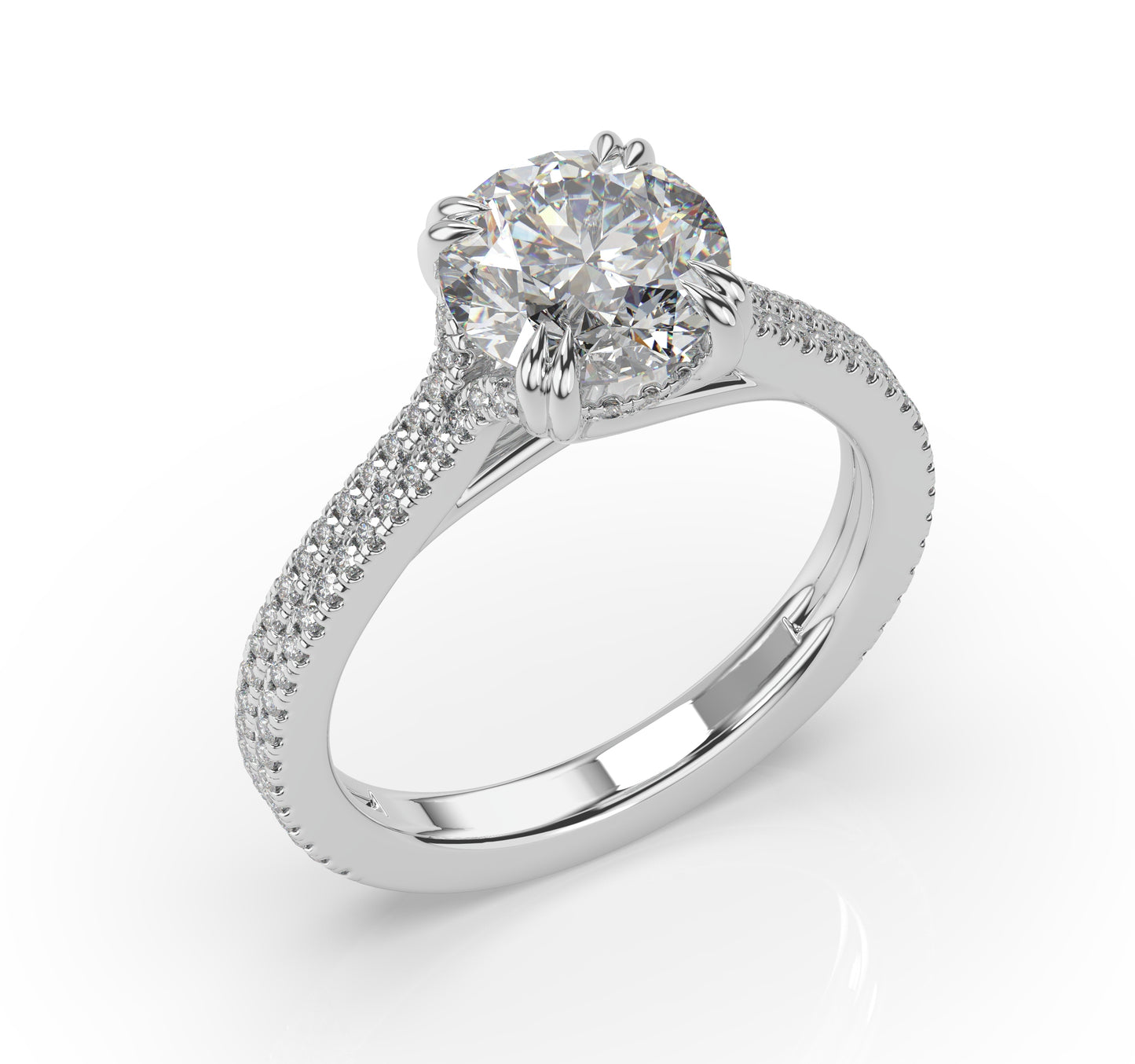 Round Brilliant Claw Double Pave With Hidden Halo Style Engagement Ring