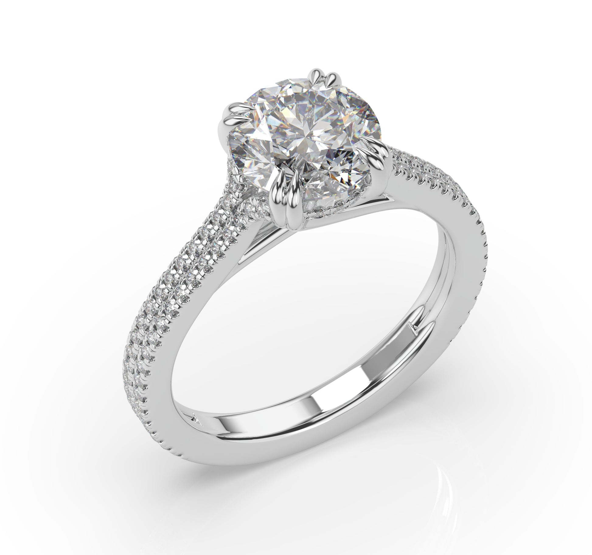 Round Brilliant White Gold Pave Moissanite Engagement Ring