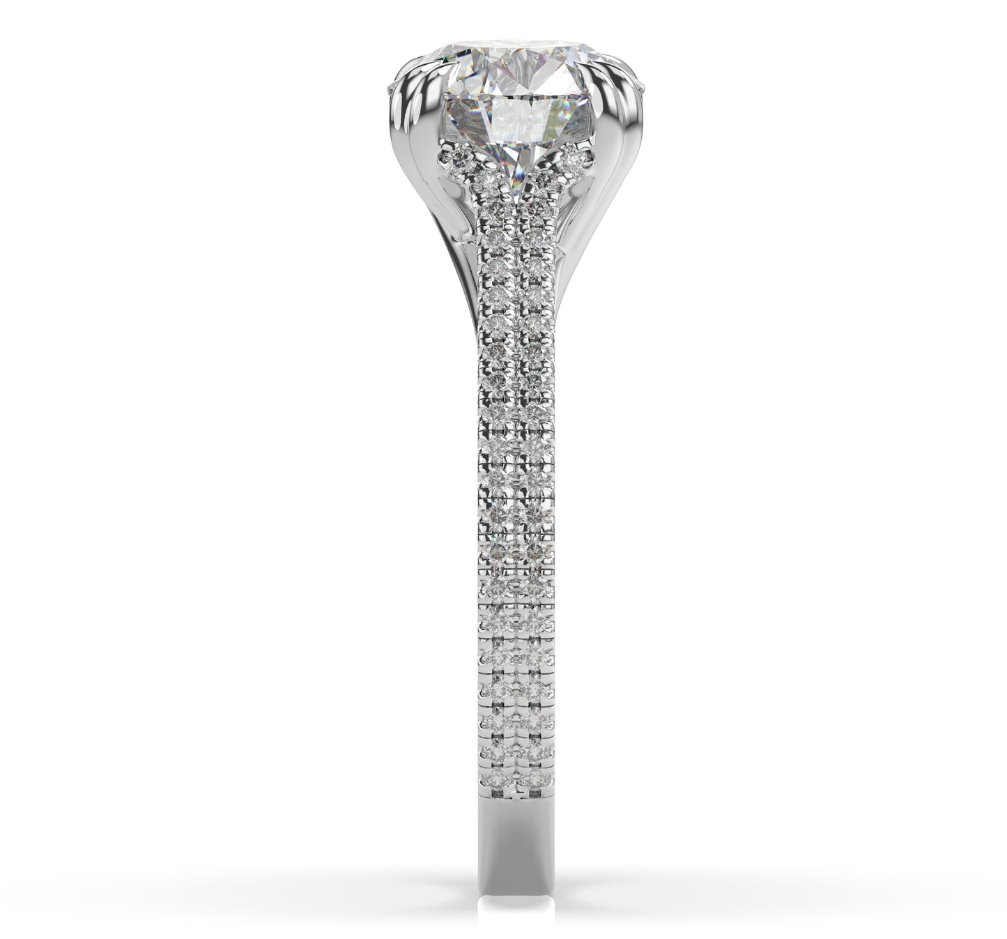 Round Brilliant Claw Double Pave With Hidden Halo Style Engagement Ring