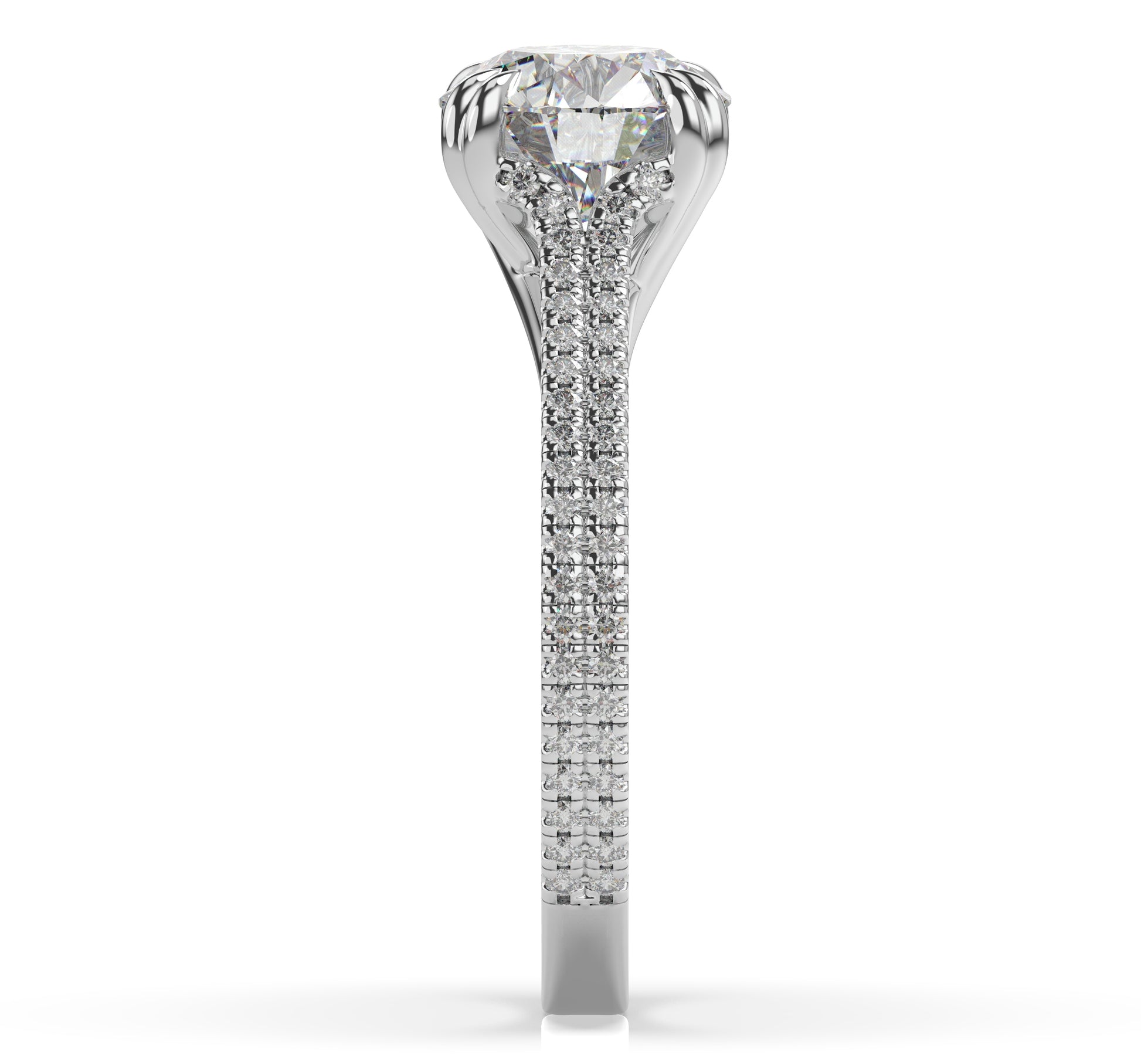 Round Brilliant White Gold Pave Moissanite Engagement Ring