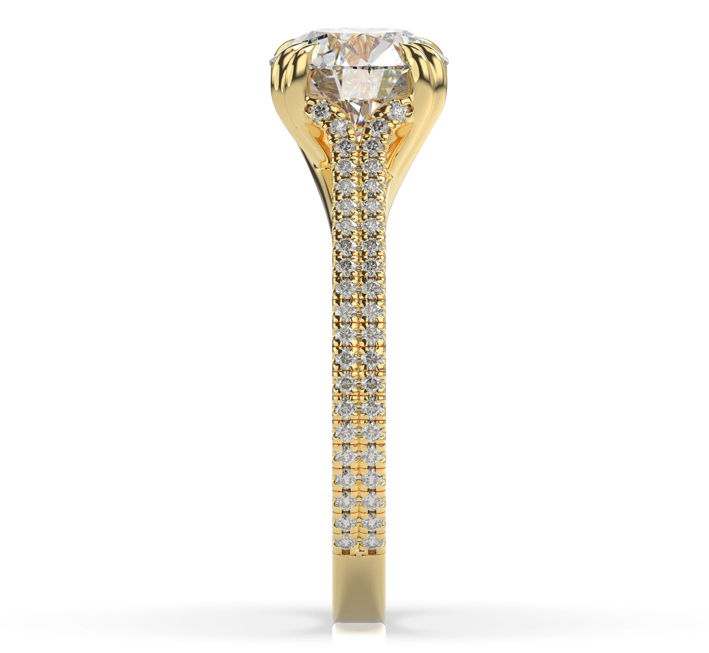 Round Brilliant Claw Double Pave With Hidden Halo Style Engagement Ring