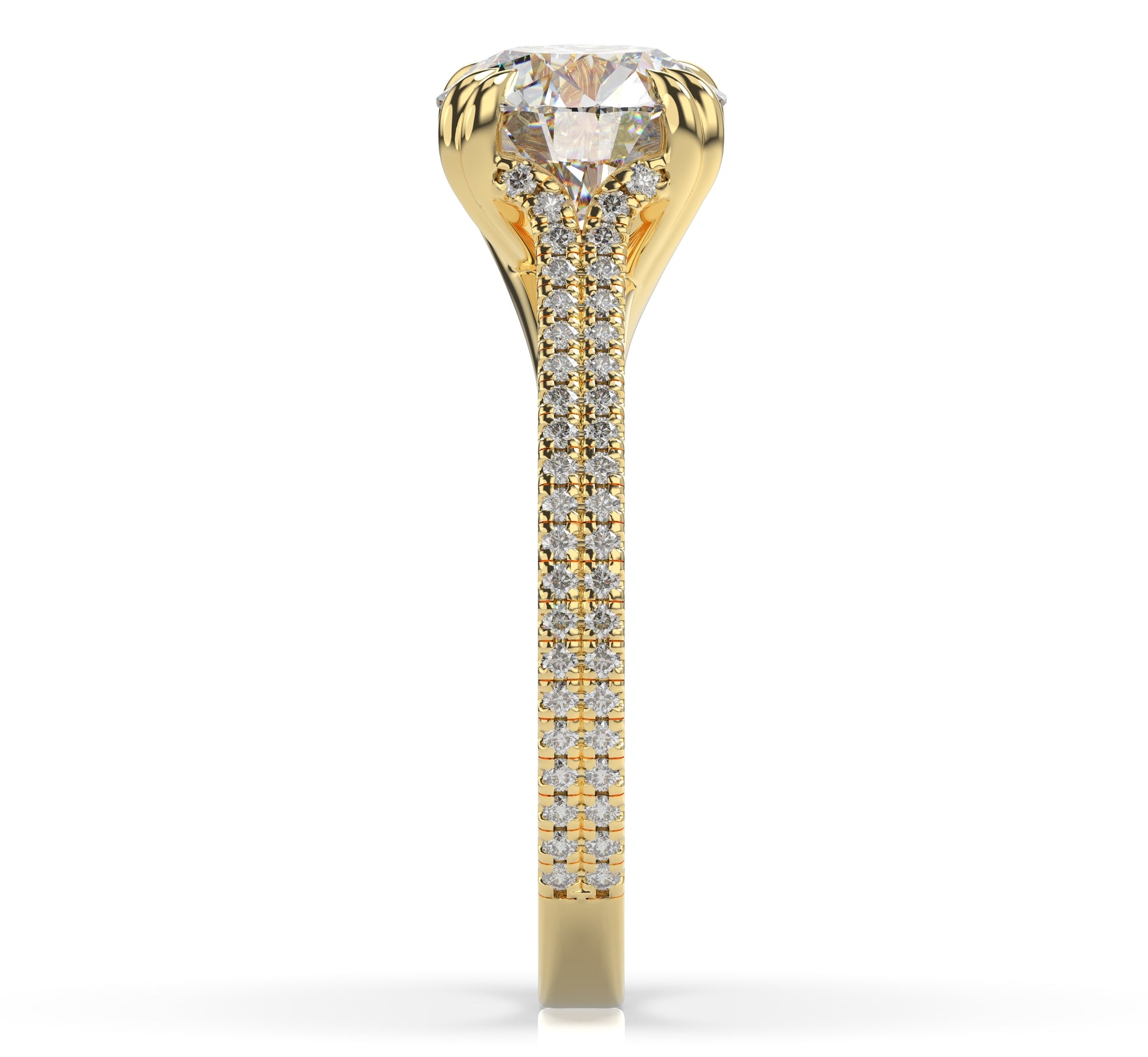 Round Brilliant Yellow Gold Pave Moissanite Engagement Ring