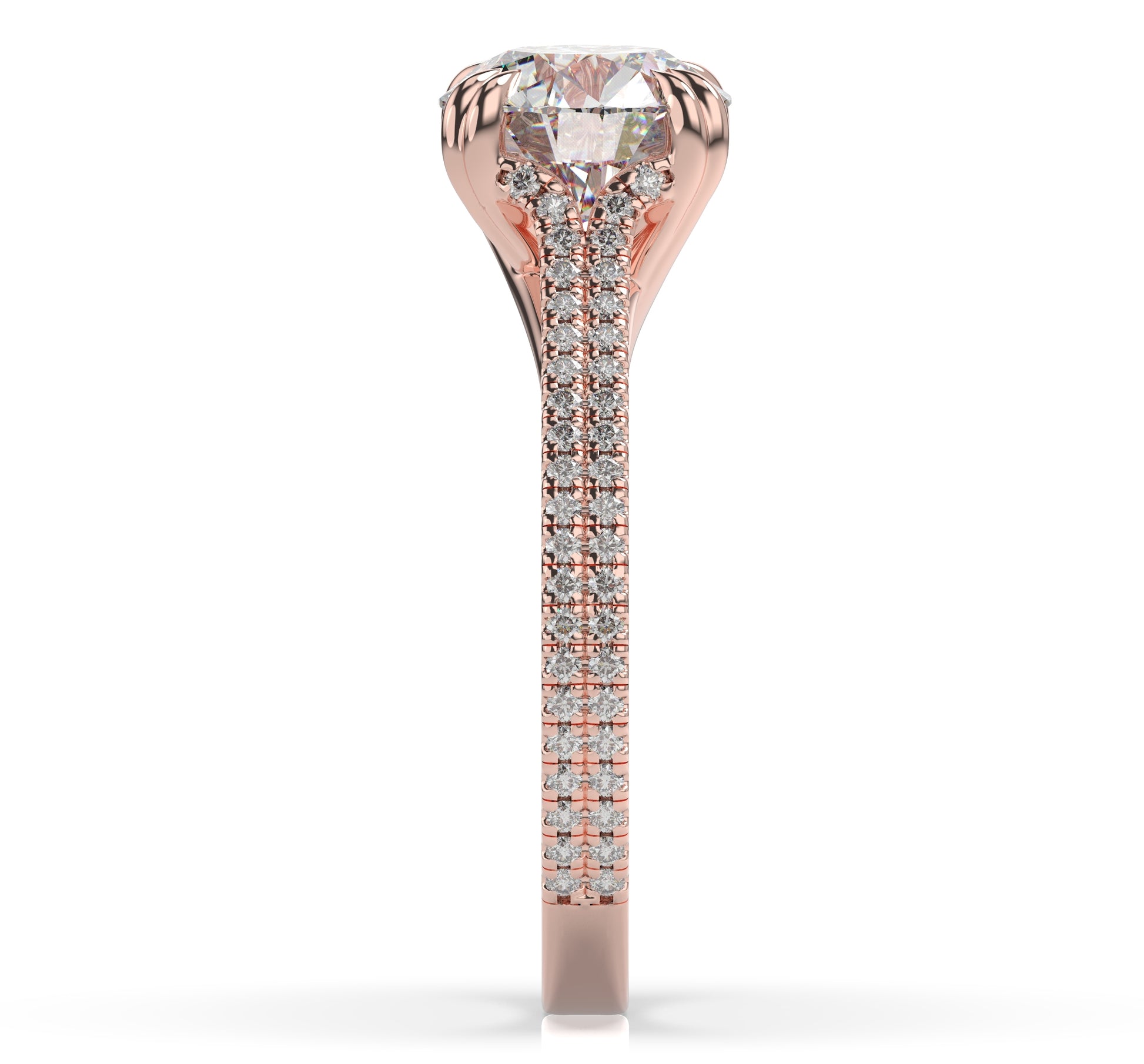Round Brilliant Rose Gold Pave Moissanite Engagement Ring