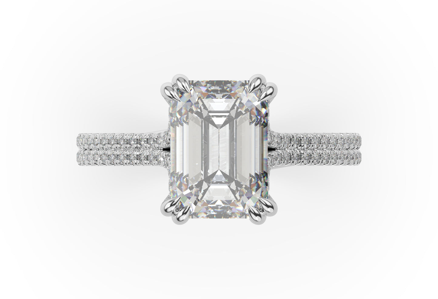 Emerald White Gold Pave Moissanite Engagement Ring