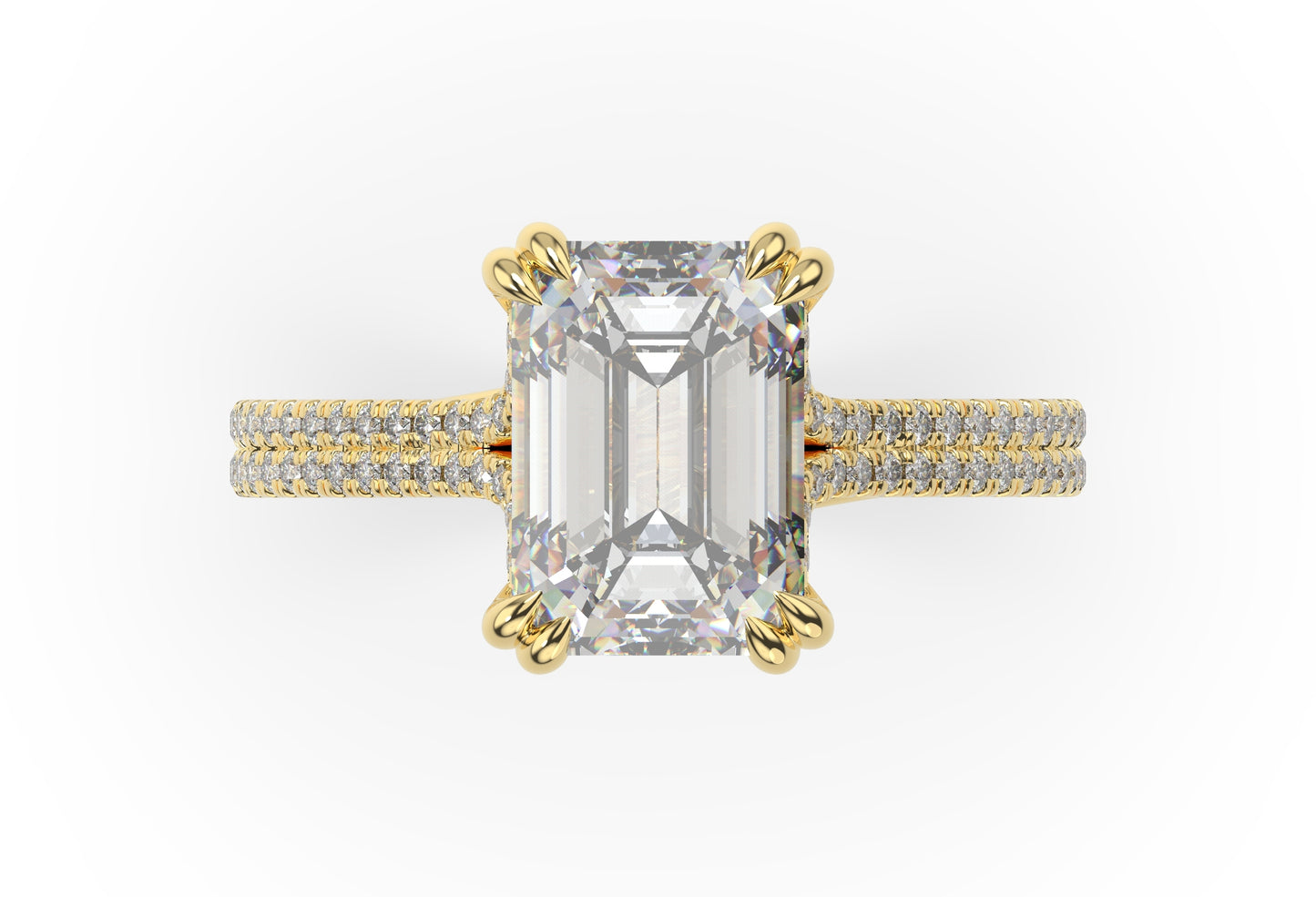 Emerald Yellow Gold Pave Moissanite Engagement Ring