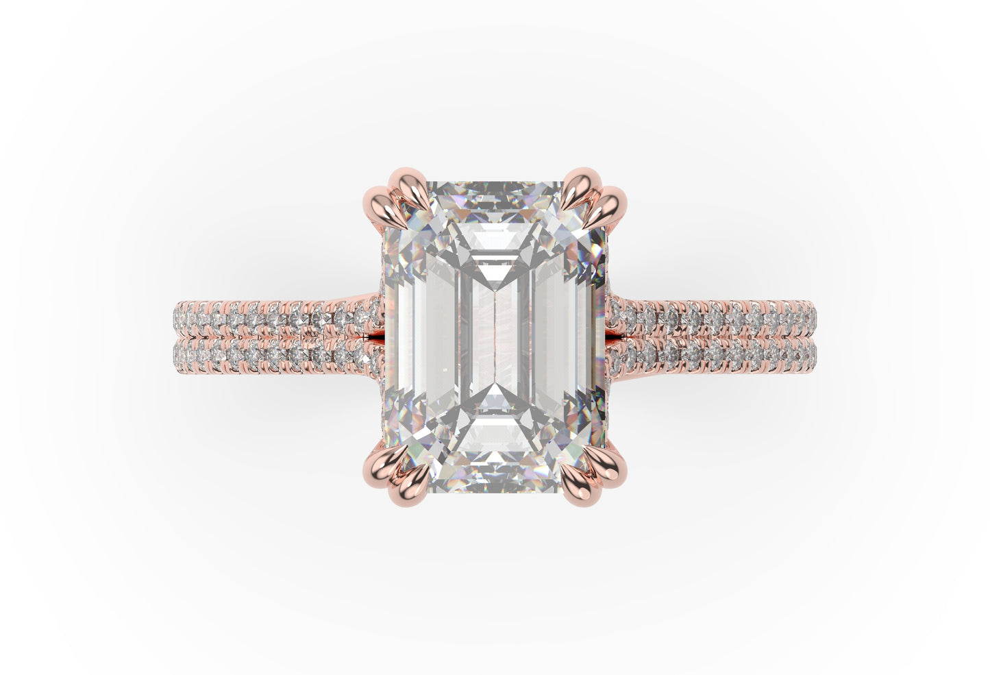 Emerald Rose Gold Pave Moissanite Engagement Ring