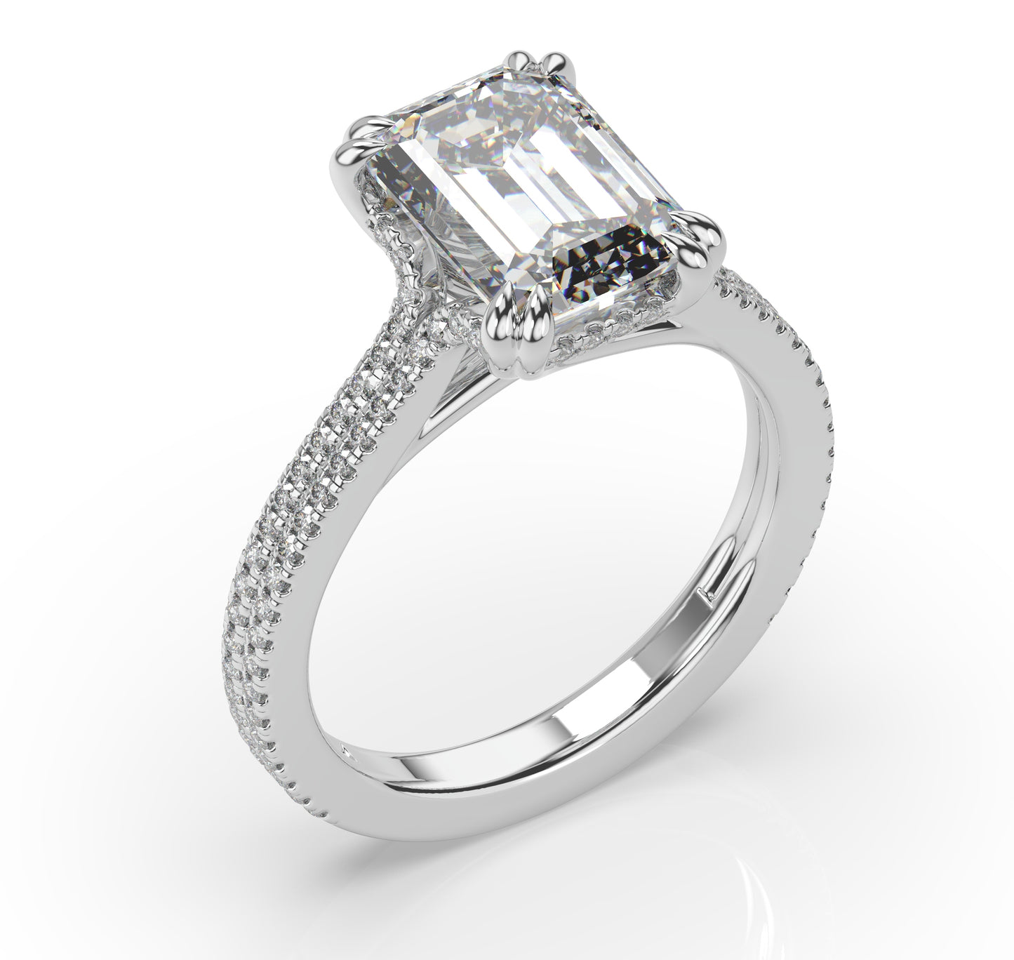 Emerald White Gold Pave Moissanite Engagement Ring
