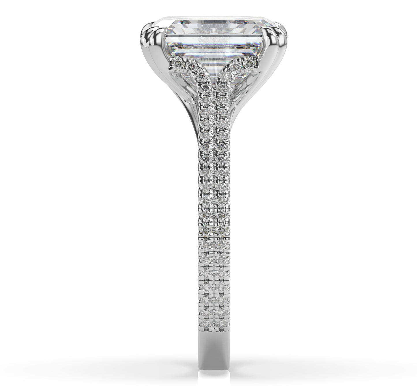 Emerald White Gold Pave Moissanite Engagement Ring