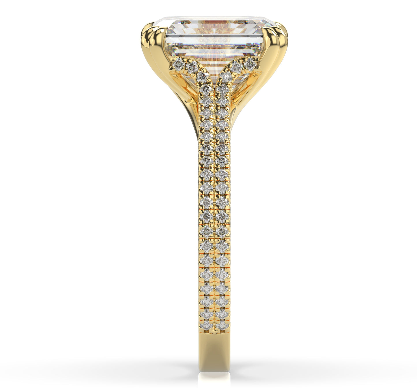 Emerald Yellow Gold Pave Moissanite Engagement Ring