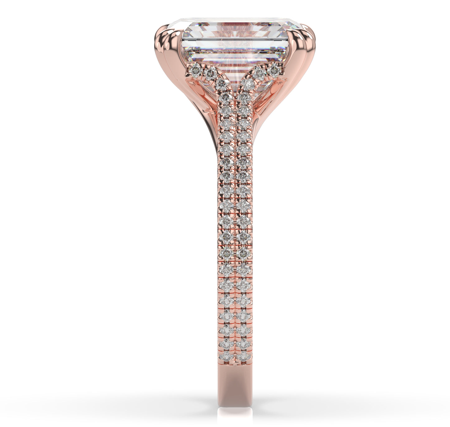 Emerald Rose Gold Pave Moissanite Engagement Ring