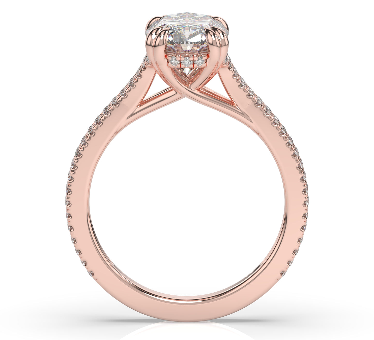 Oval Rose Gold Pave Moissanite Engagement Ring