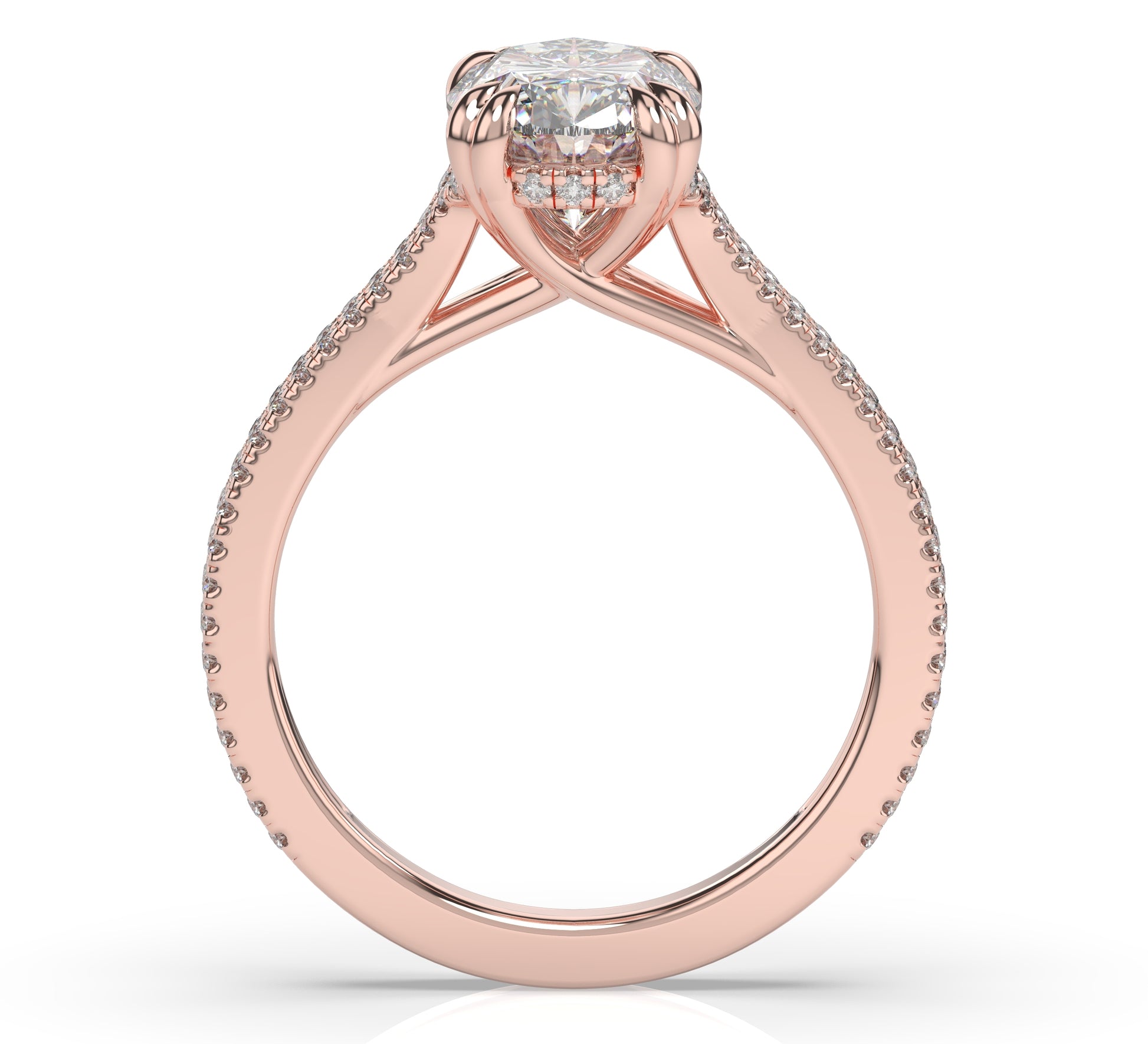 Oval Rose Gold Pave Moissanite Engagement Ring