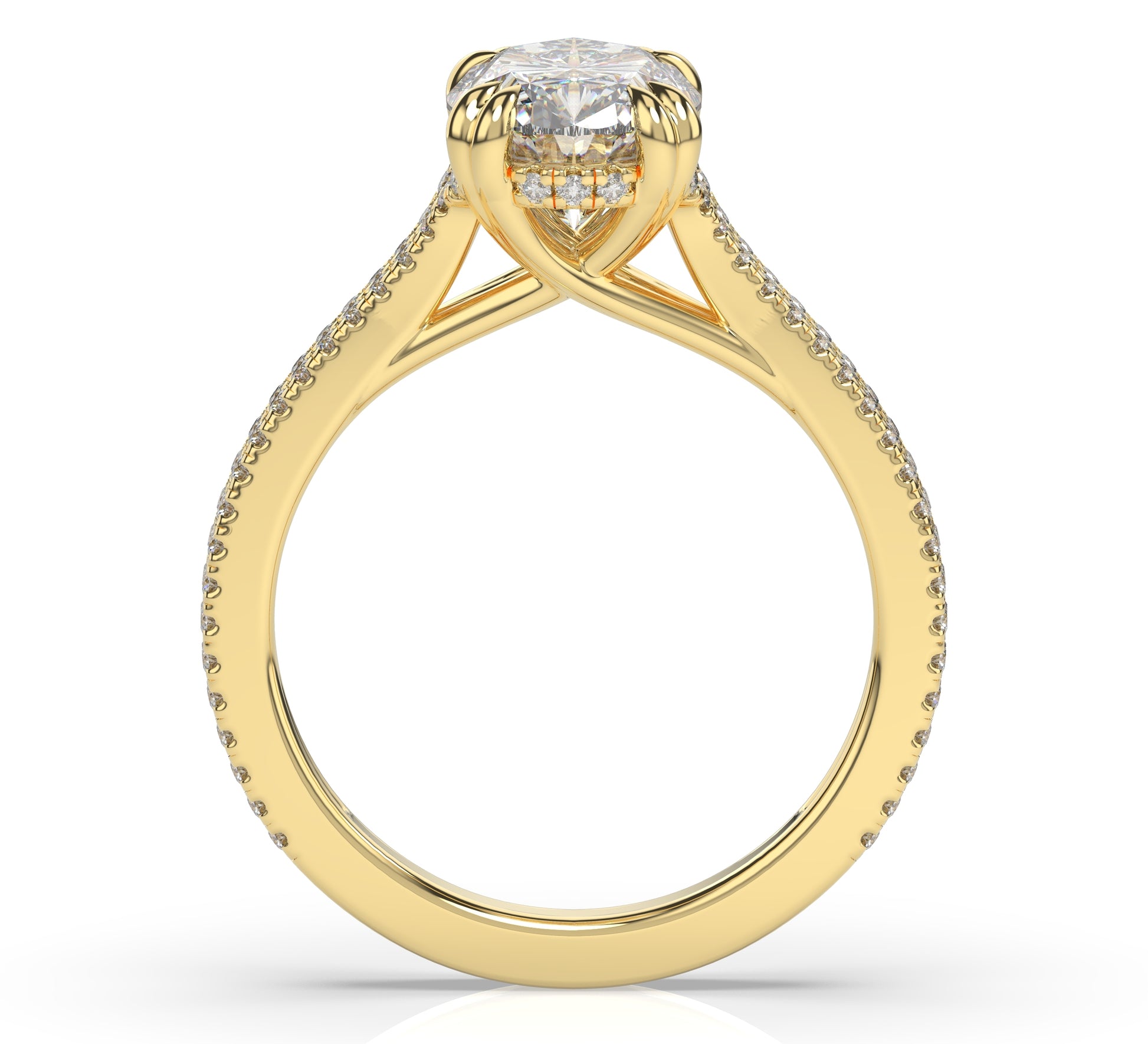 Oval Yellow Gold Pave Moissanite Engagement Ring
