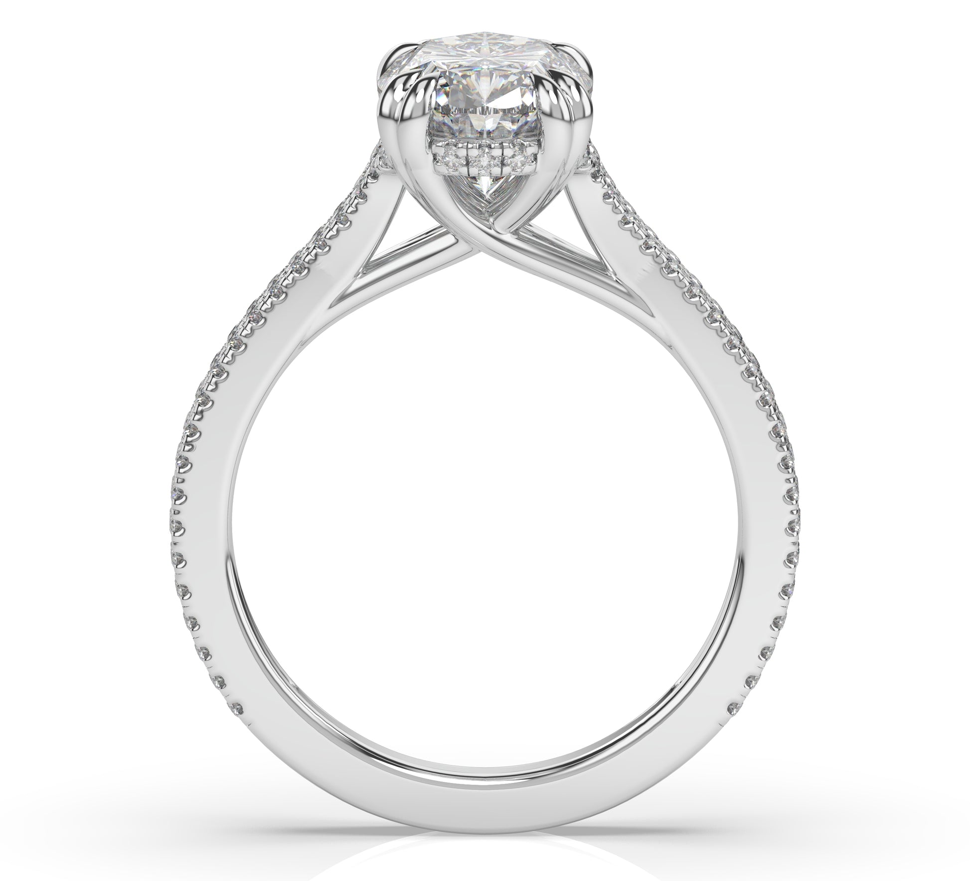 Oval White Gold Pave Moissanite Engagement Ring