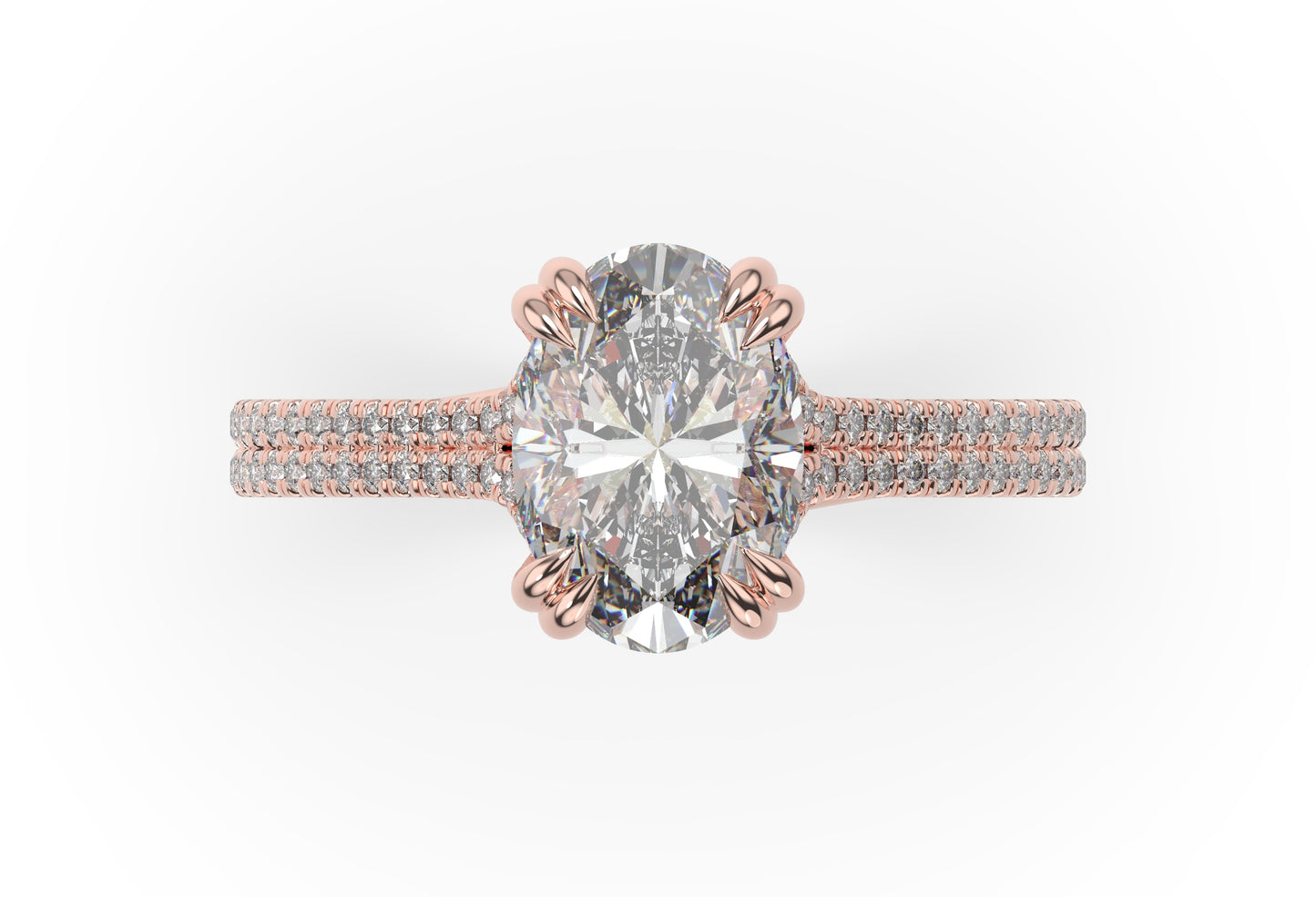 Oval Rose Gold Pave Moissanite Engagement Ring
