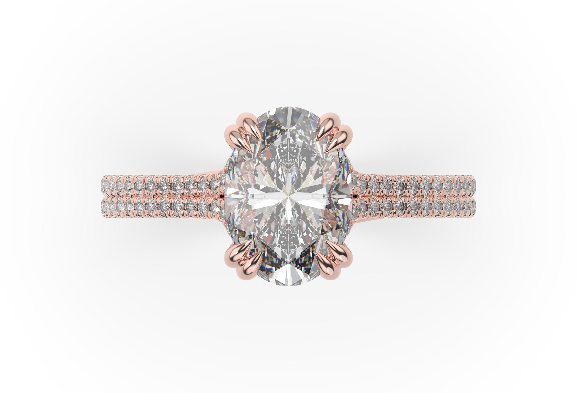 Oval Rose Gold Pave Moissanite Engagement Ring