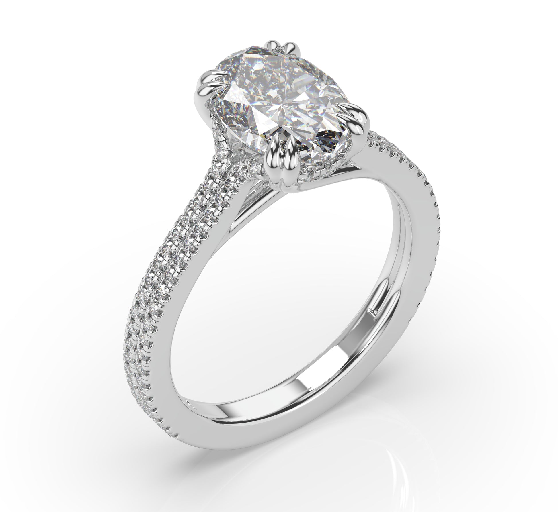 Oval White Gold Pave Moissanite Engagement Ring