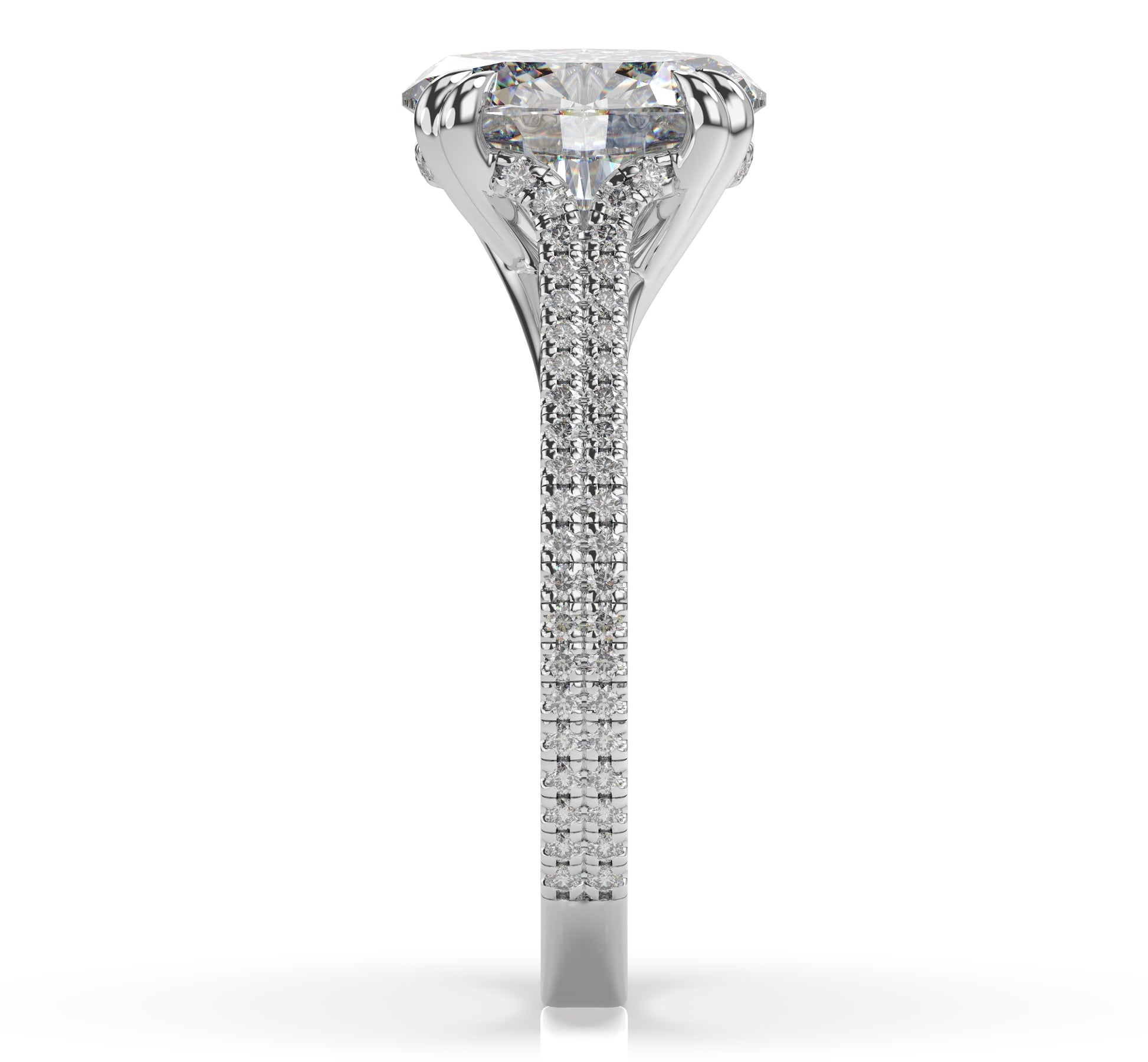 Oval White Gold Pave Moissanite Engagement Ring