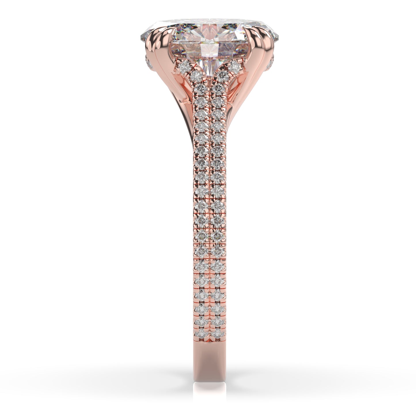 Oval Rose Gold Pave Moissanite Engagement Ring