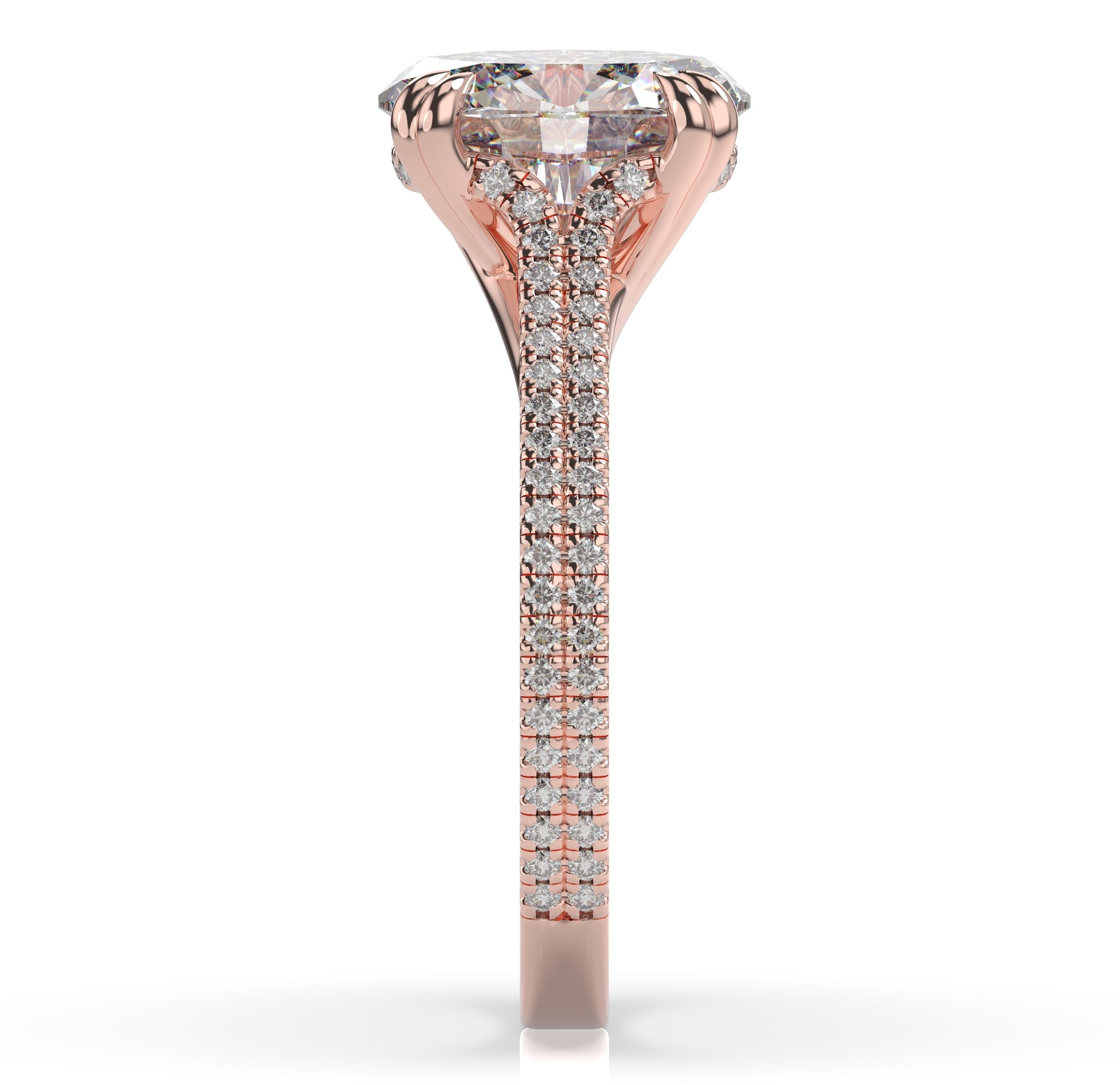 Oval Rose Gold Pave Moissanite Engagement Ring