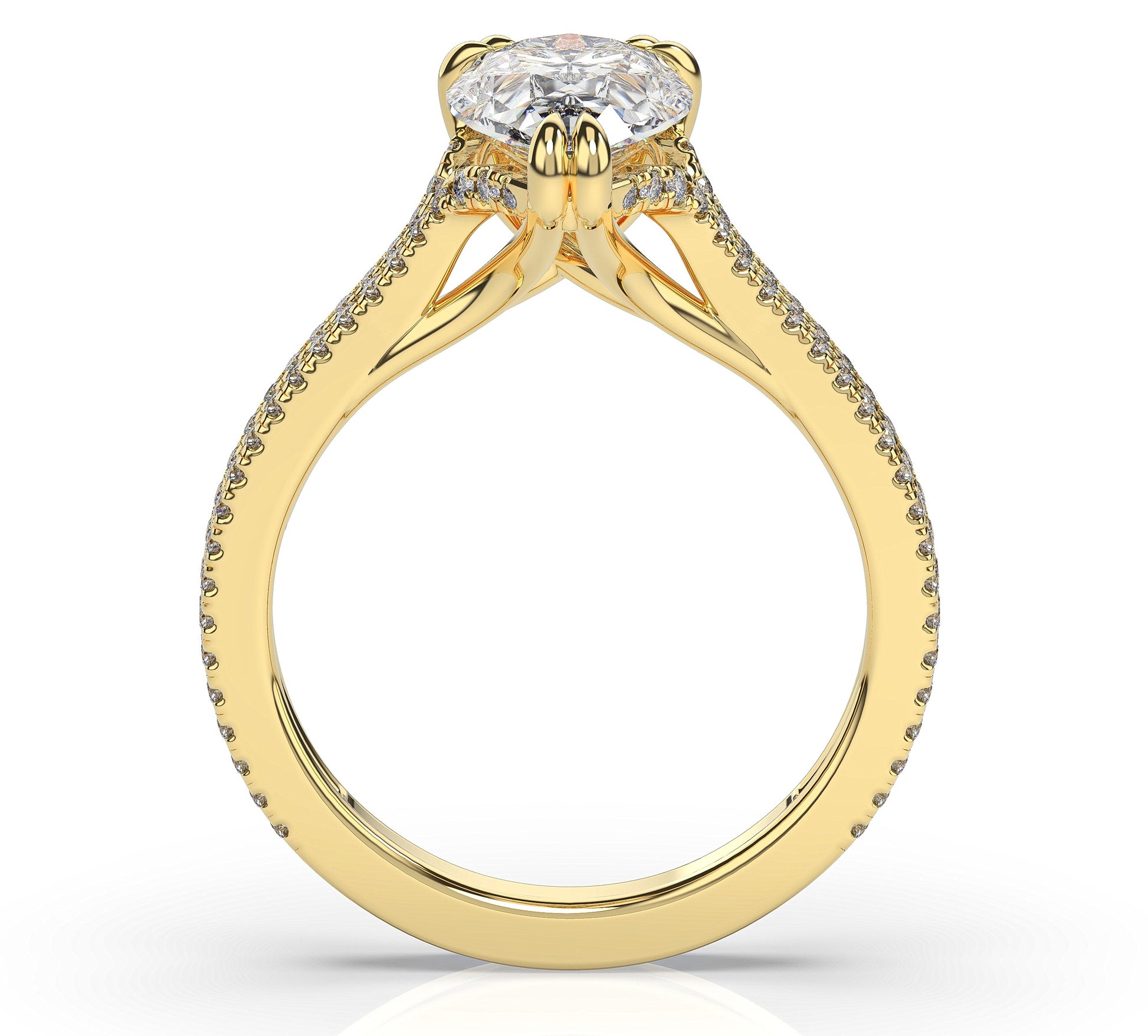Pear Yellow Gold Pave Moissanite Engagement Ring