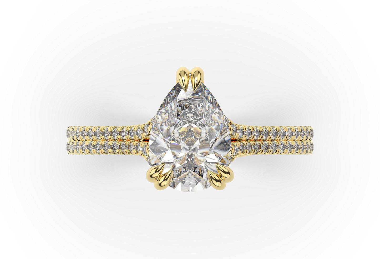 Pear Yellow Gold Pave Moissanite Engagement Ring