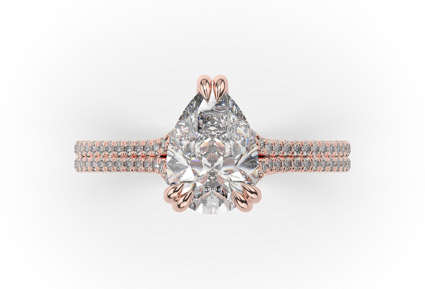 Pear Rose Gold Pave Moissanite Engagement Ring