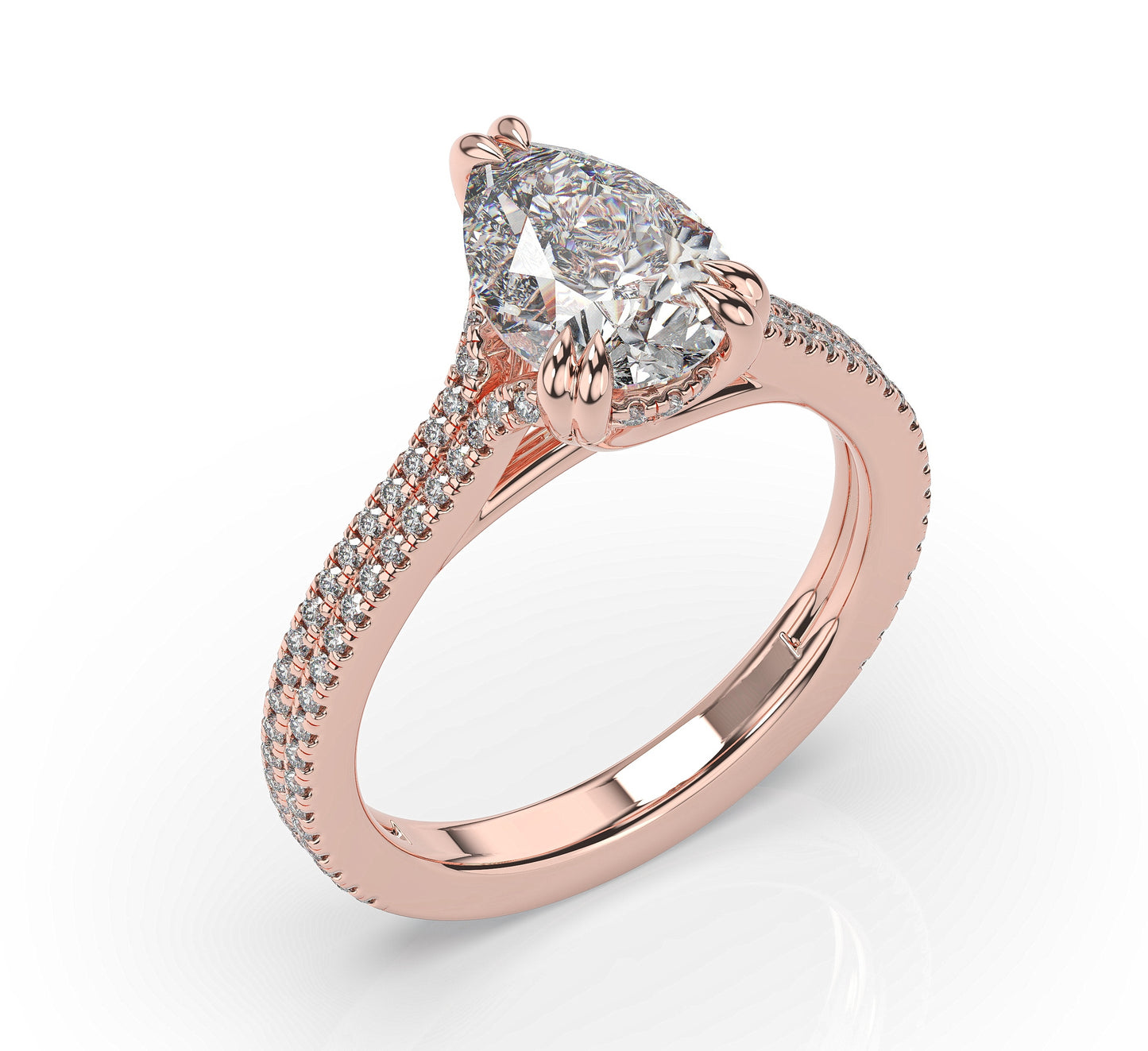 Pear Rose Gold Pave Moissanite Engagement Ring