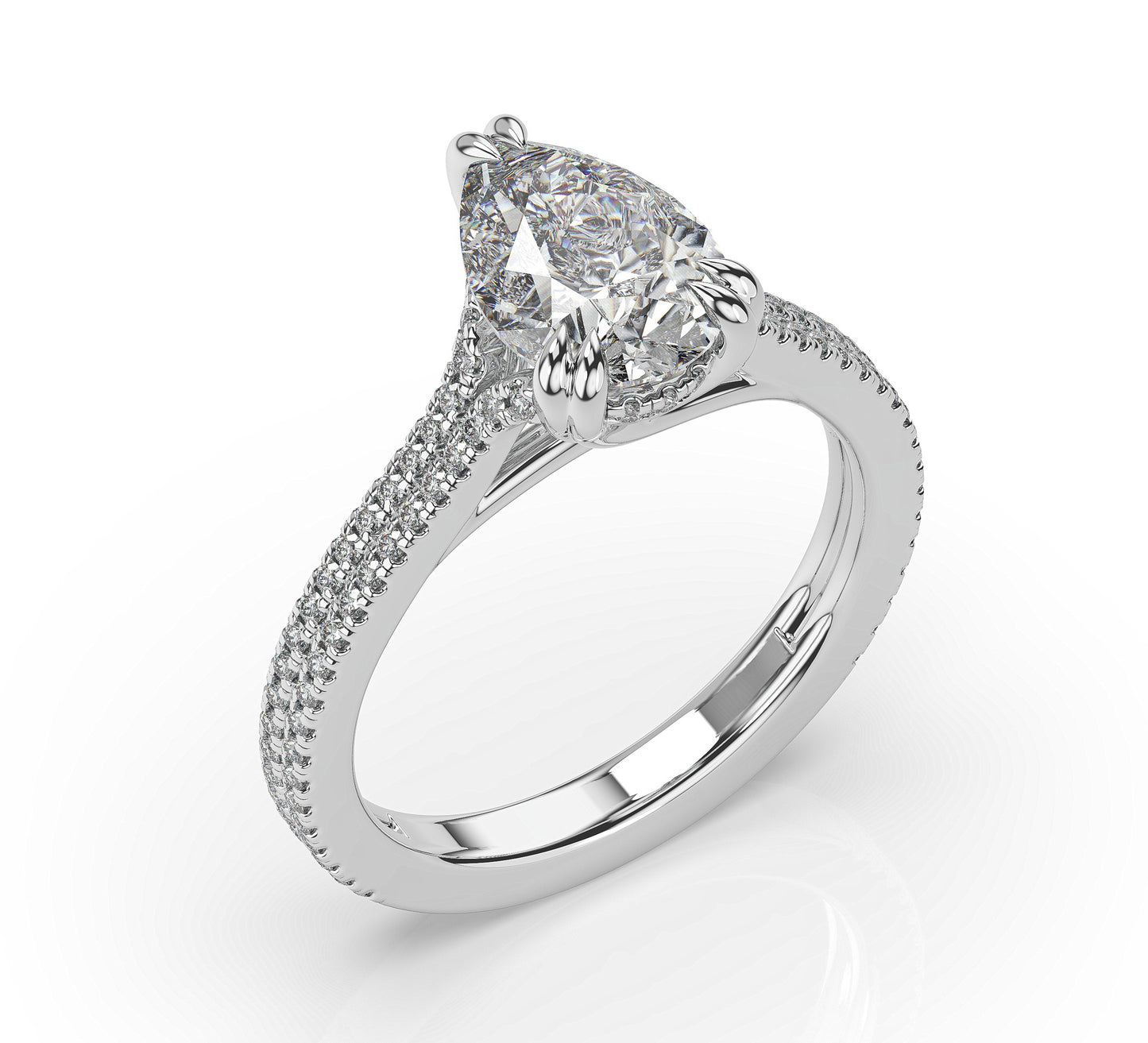 Pear White Gold Pave Moissanite Engagement Ring