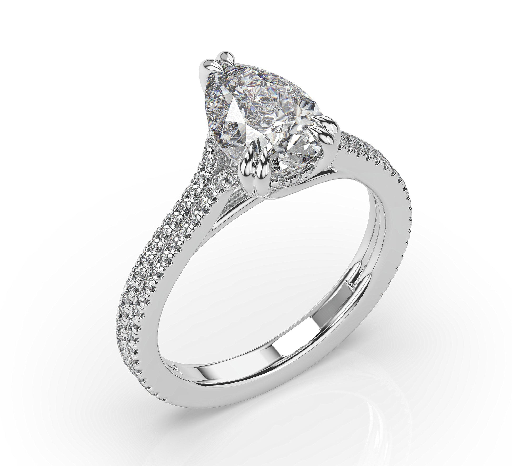 Pear White Gold Pave Moissanite Engagement Ring
