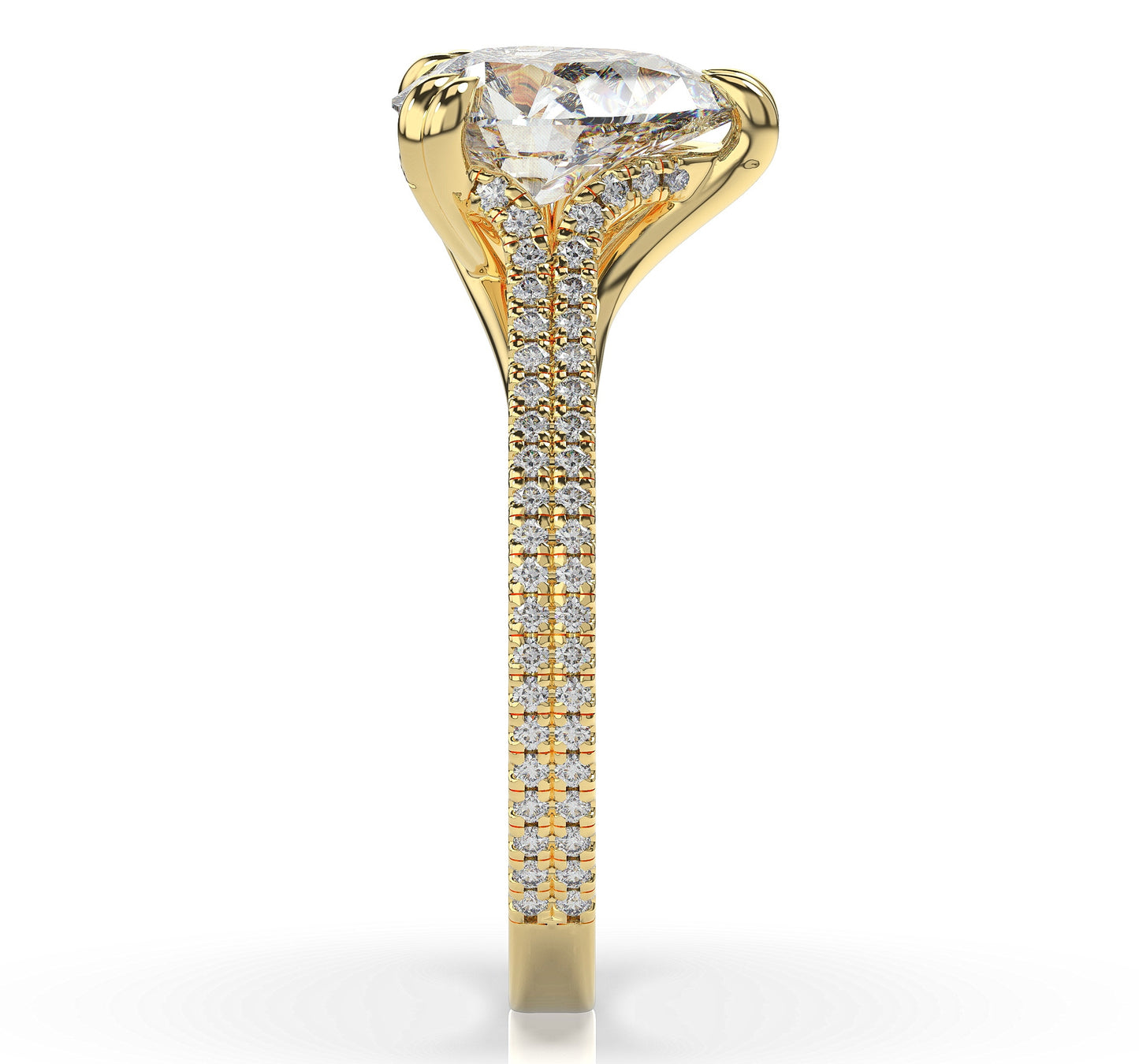 Pear Yellow Gold Pave Moissanite Engagement Ring