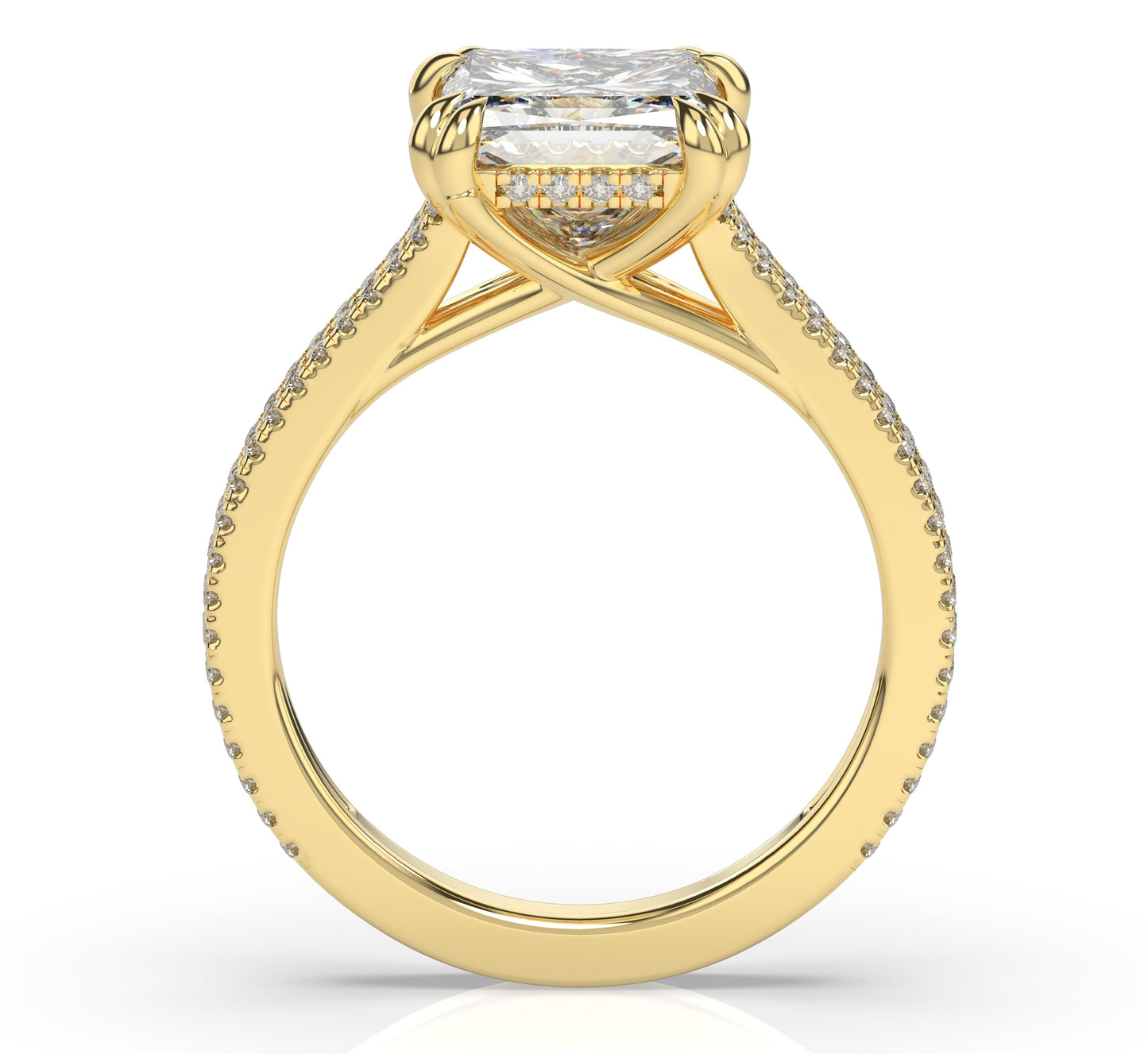Princess Yellow Gold Pave Moissanite Engagement Ring