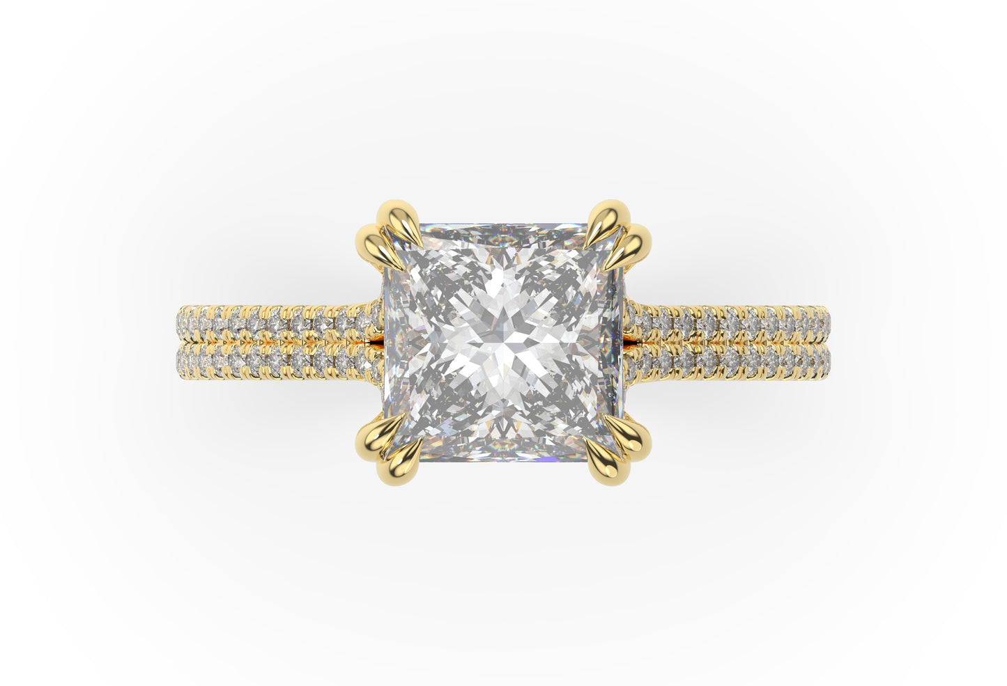 Princess Yellow Gold Pave Moissanite Engagement Ring