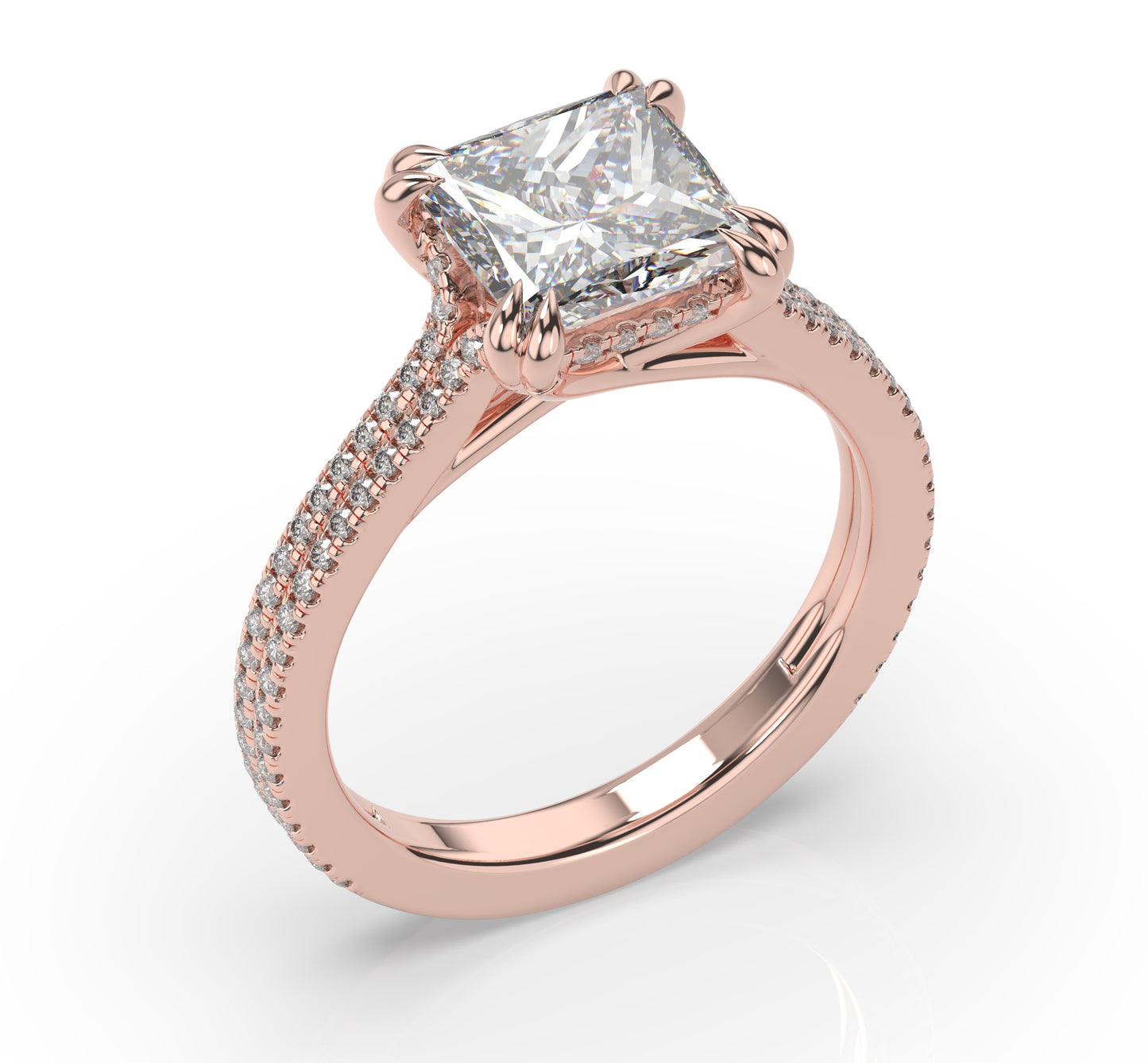 Princess Rose Gold Pave Moissanite Engagement Ring