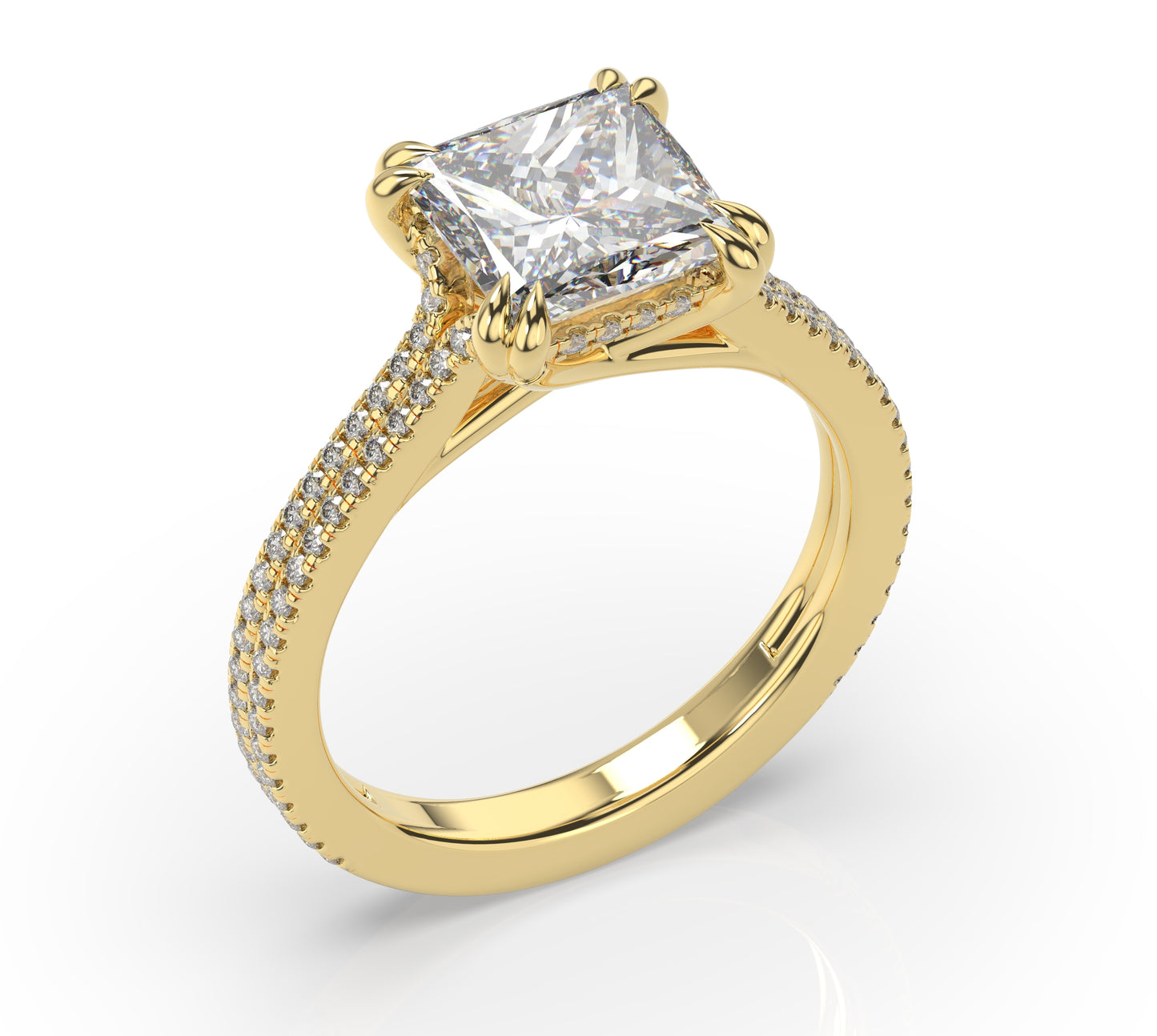Princess Yellow Gold Pave Moissanite Engagement Ring