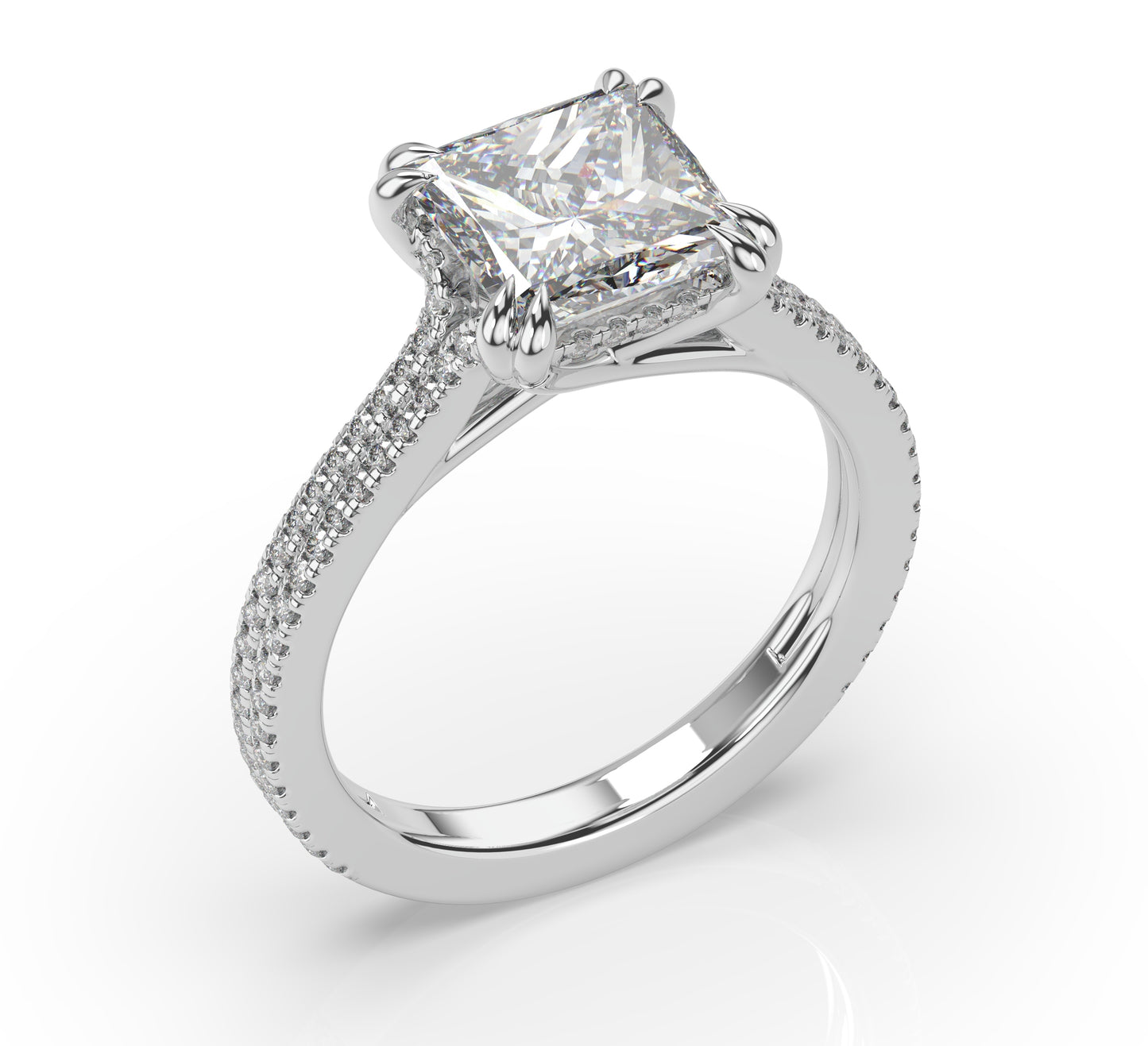 Princess White Gold Pave Moissanite Engagement Ring
