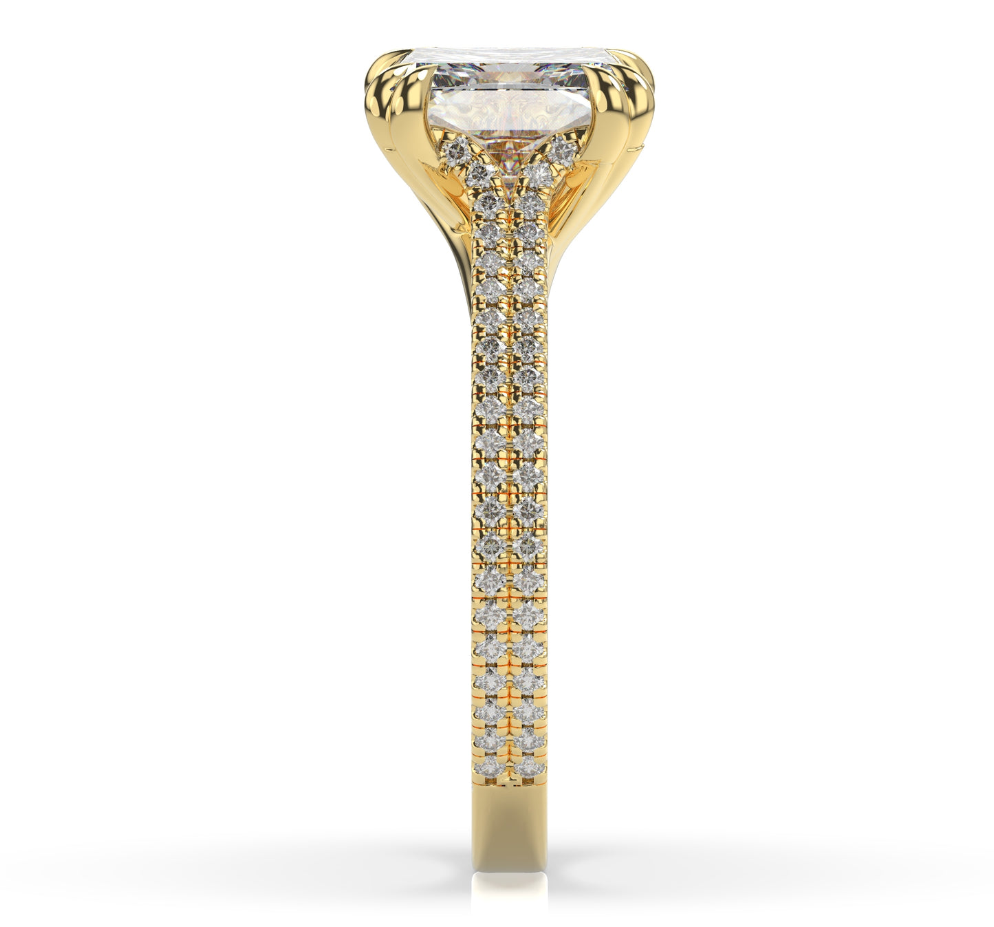 Princess Yellow Gold Pave Moissanite Engagement Ring