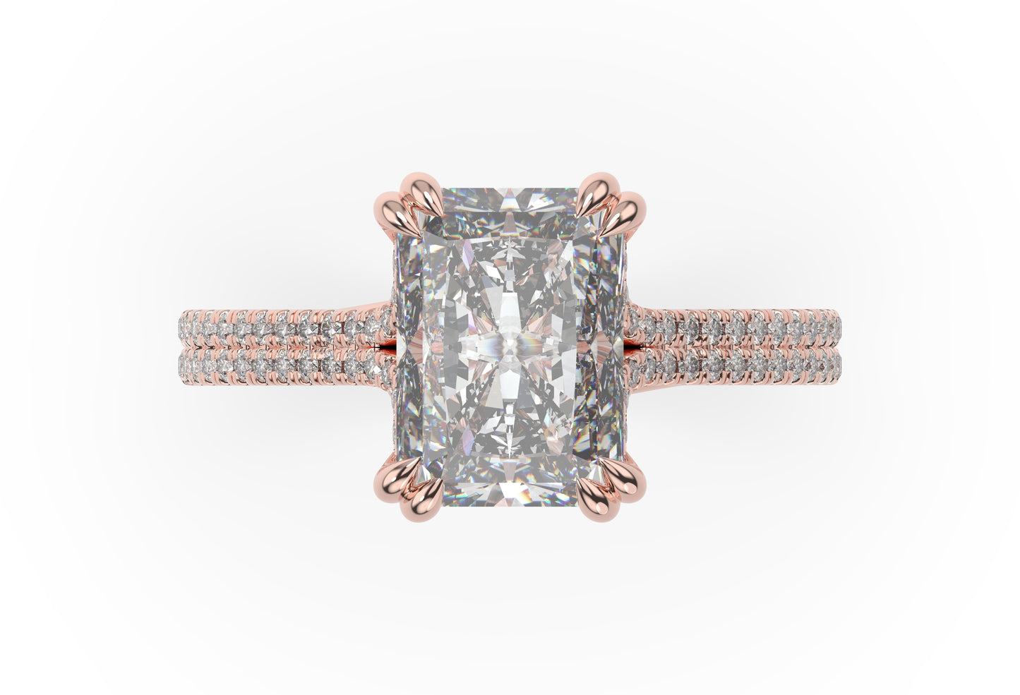 Radiant Rose Gold Pave Moissanite Engagement Ring
