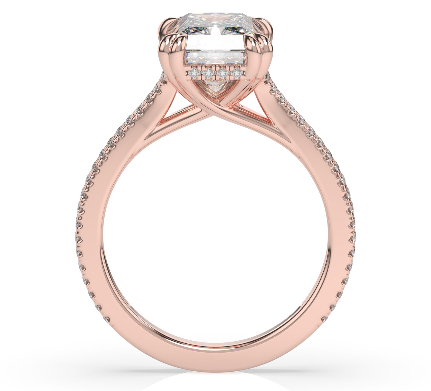 Radiant Rose Gold Pave Moissanite Engagement Ring
