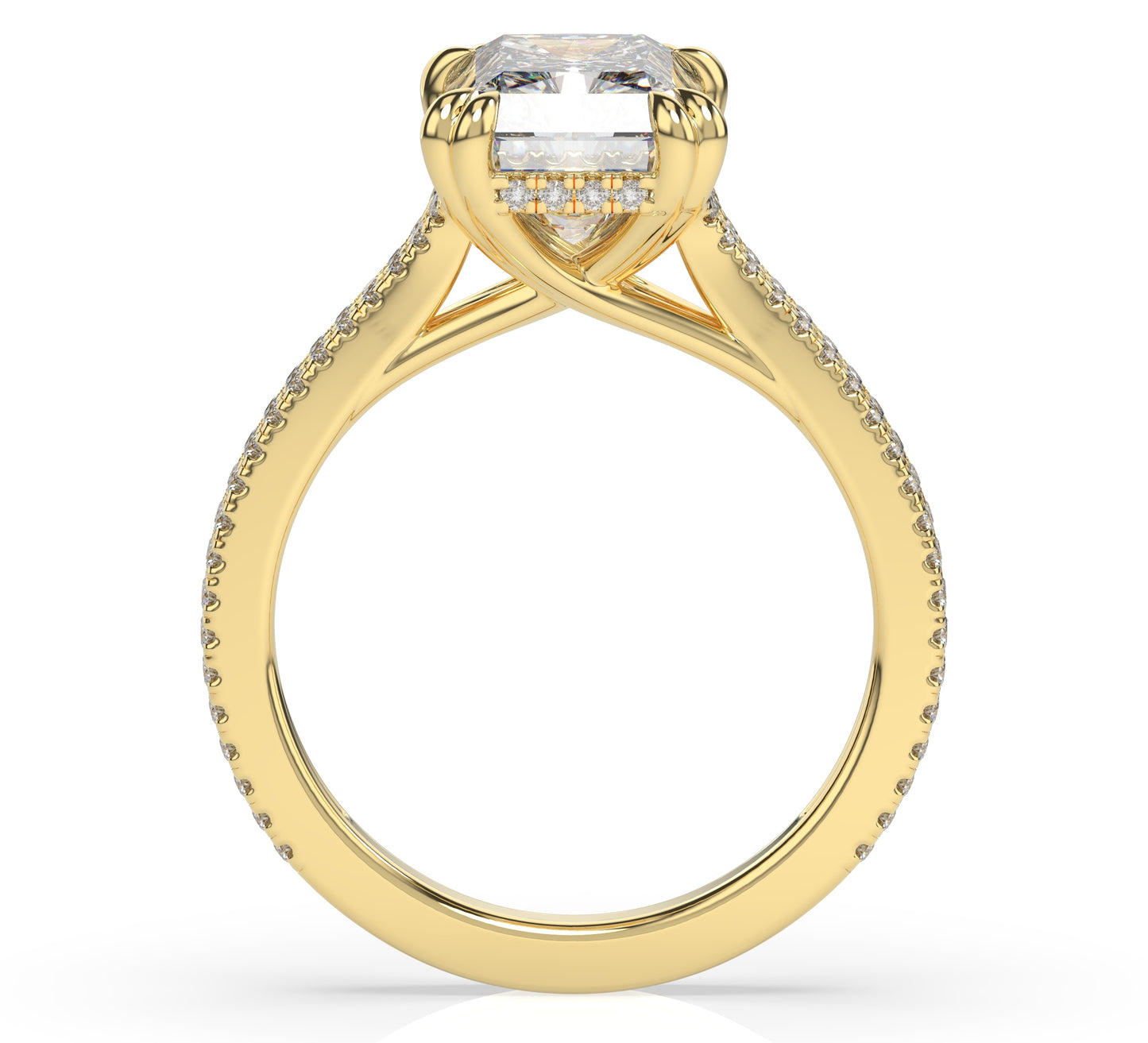 Radiant Yellow Gold Pave Moissanite Engagement Ring