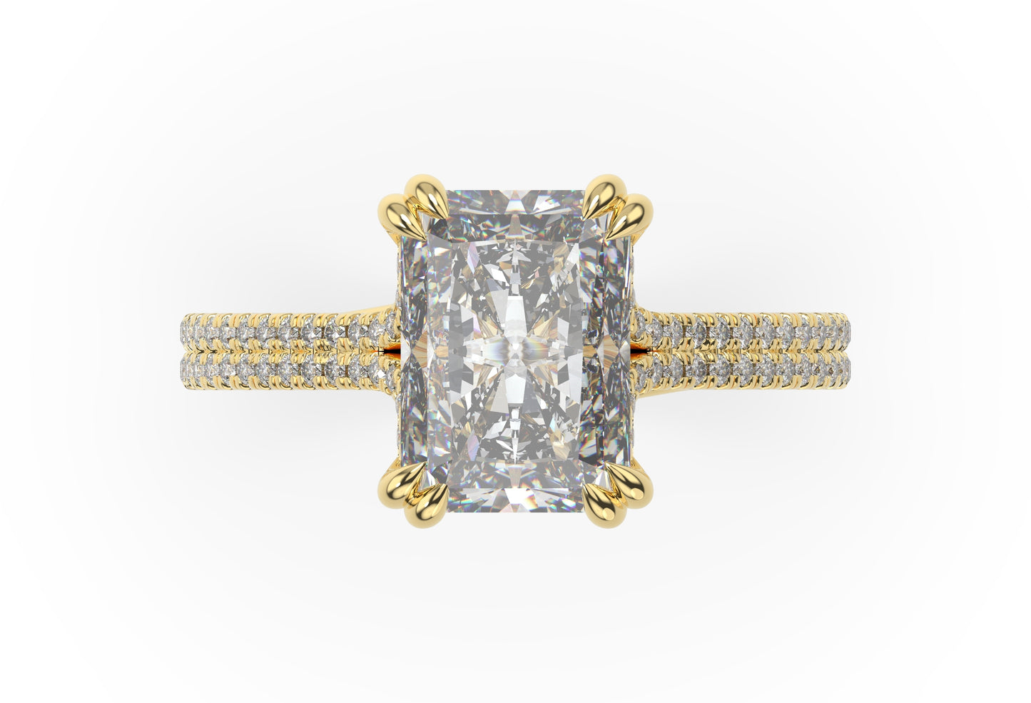 Radiant Yellow Gold Pave Moissanite Engagement Ring