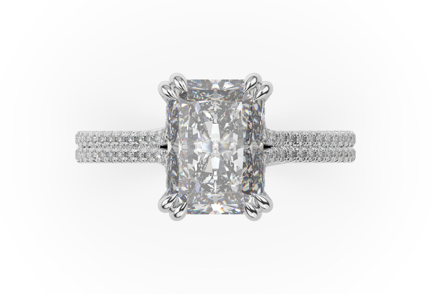 Radiant White Gold Pave Moissanite Engagement Ring