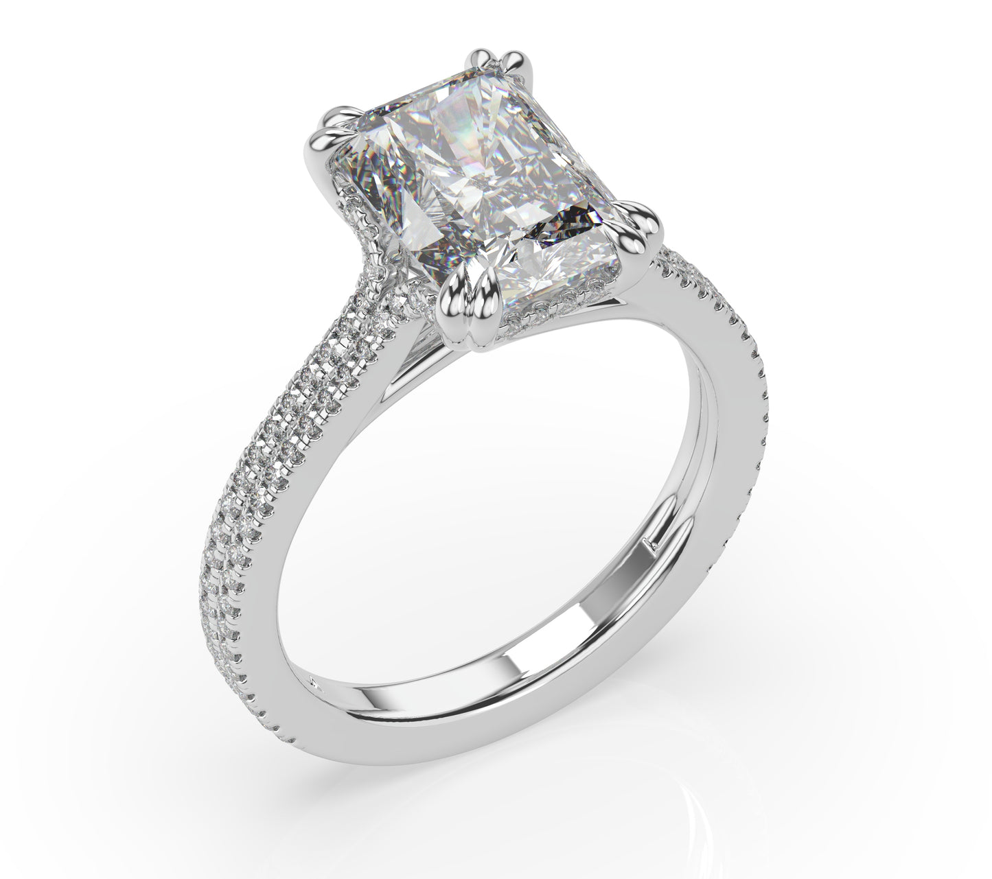 Radiant White Gold Pave Moissanite Engagement Ring