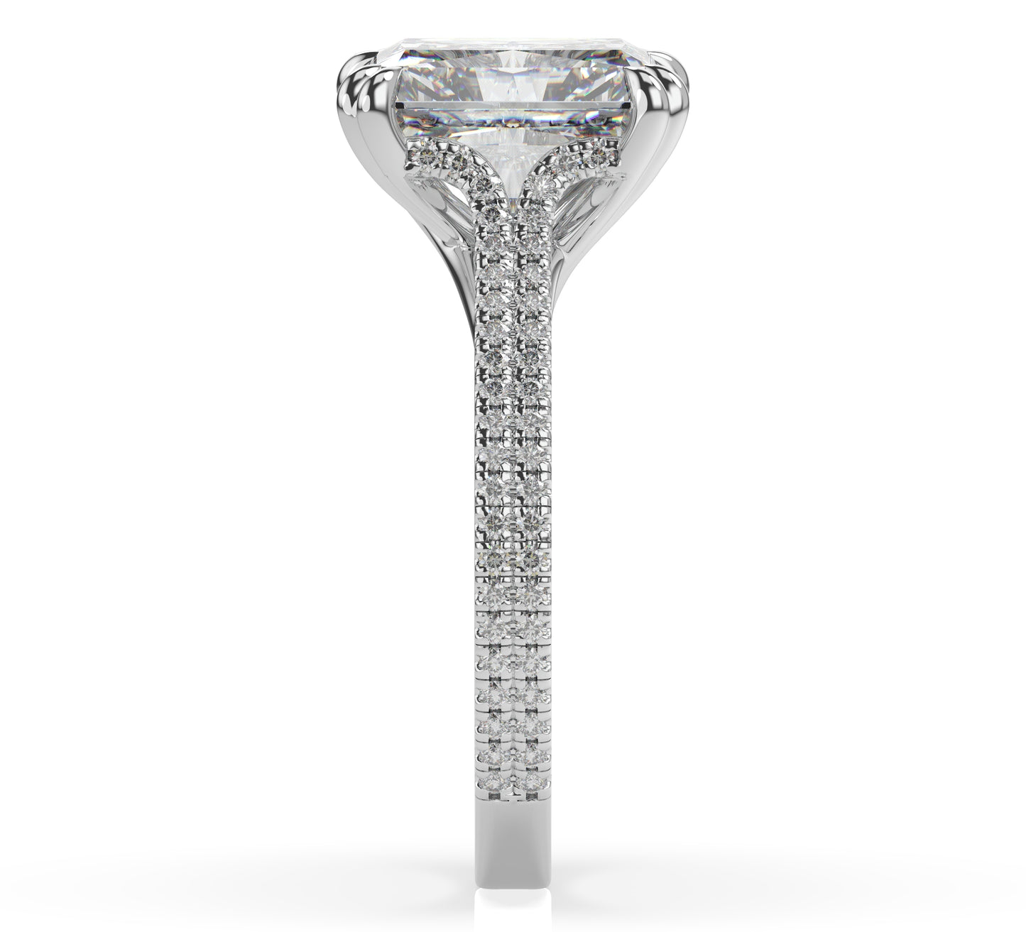 Radiant White Gold Pave Moissanite Engagement Ring