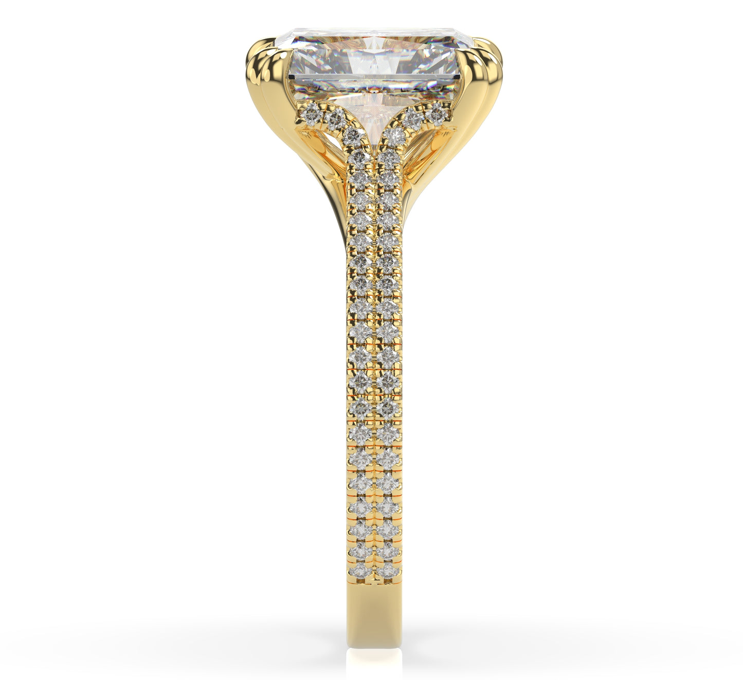 Radiant Yellow Gold Pave Moissanite Engagement Ring