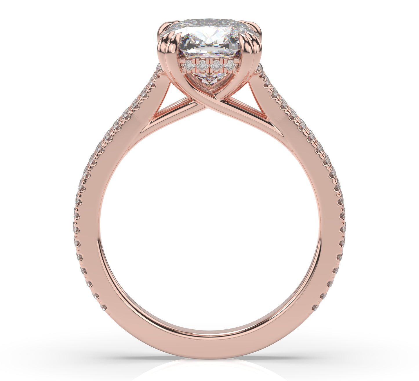 Emerald Rose Gold Pave Moissanite Engagement Ring