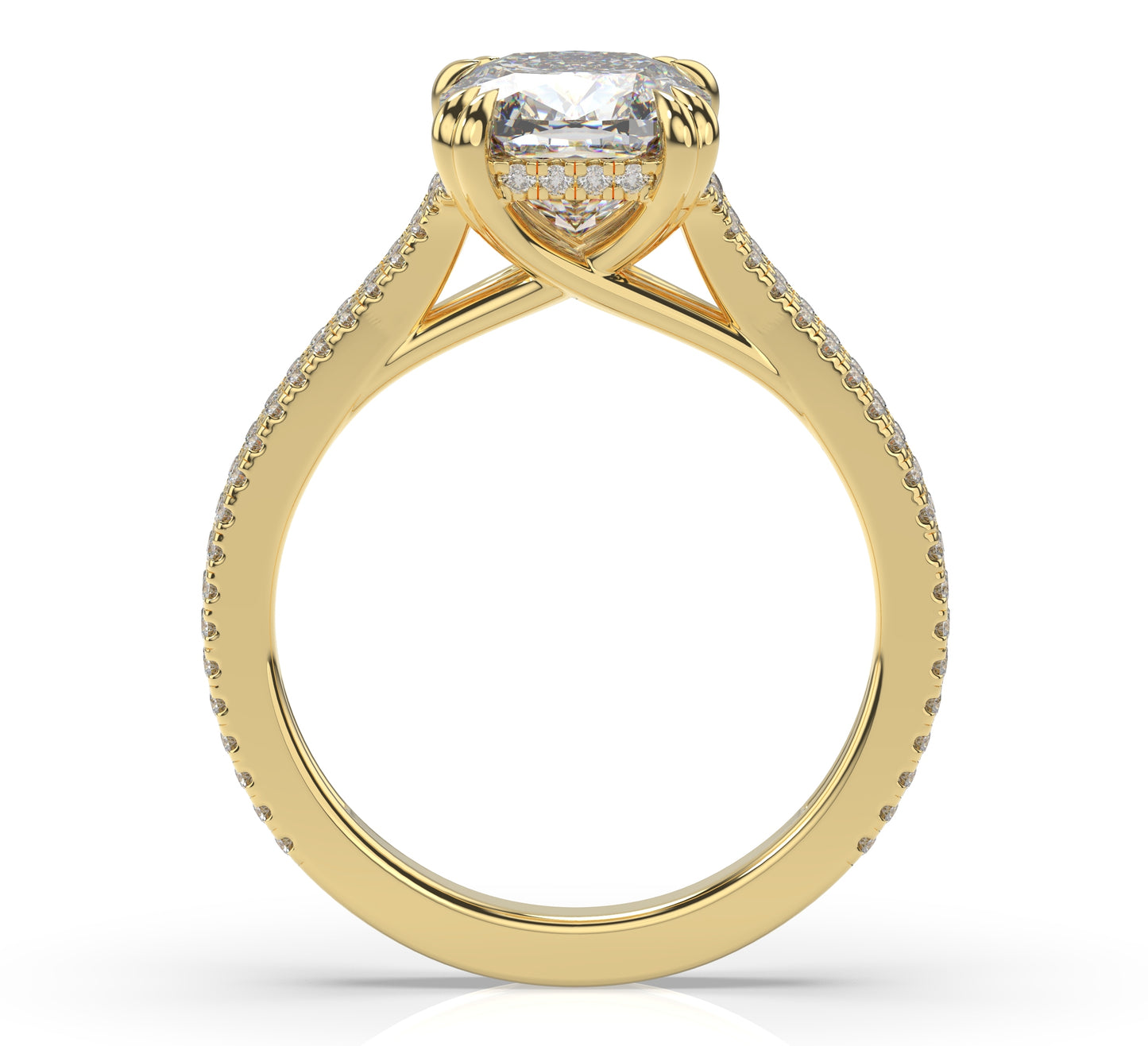 Emerald Yellow Gold Pave Moissanite Engagement Ring